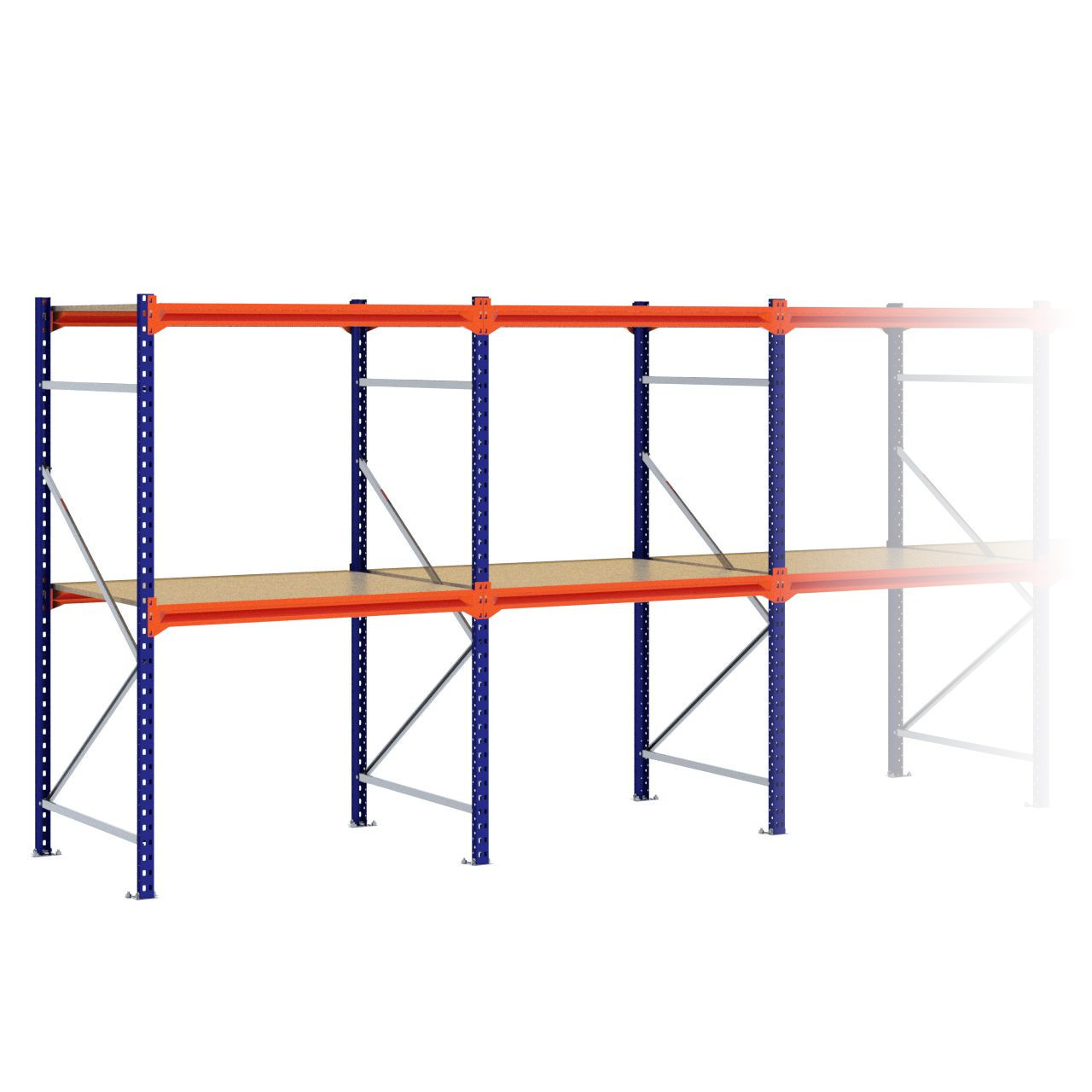 Grootvakstelling 2.000 mm x 6.300 mm x 1.000 mm (HxLxD) - 2 niveaus (Liggers 1.200 mm)