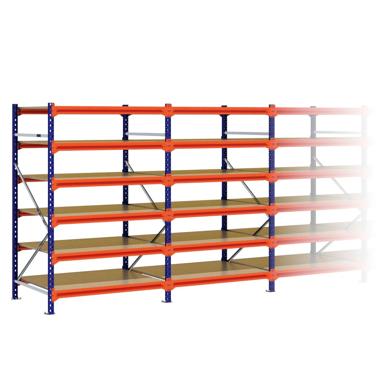 Grootvakstelling 2.000 mm x 6.300 mm x 1.000 mm (HxLxD) - 6 niveaus (Liggers 1.200 mm)
