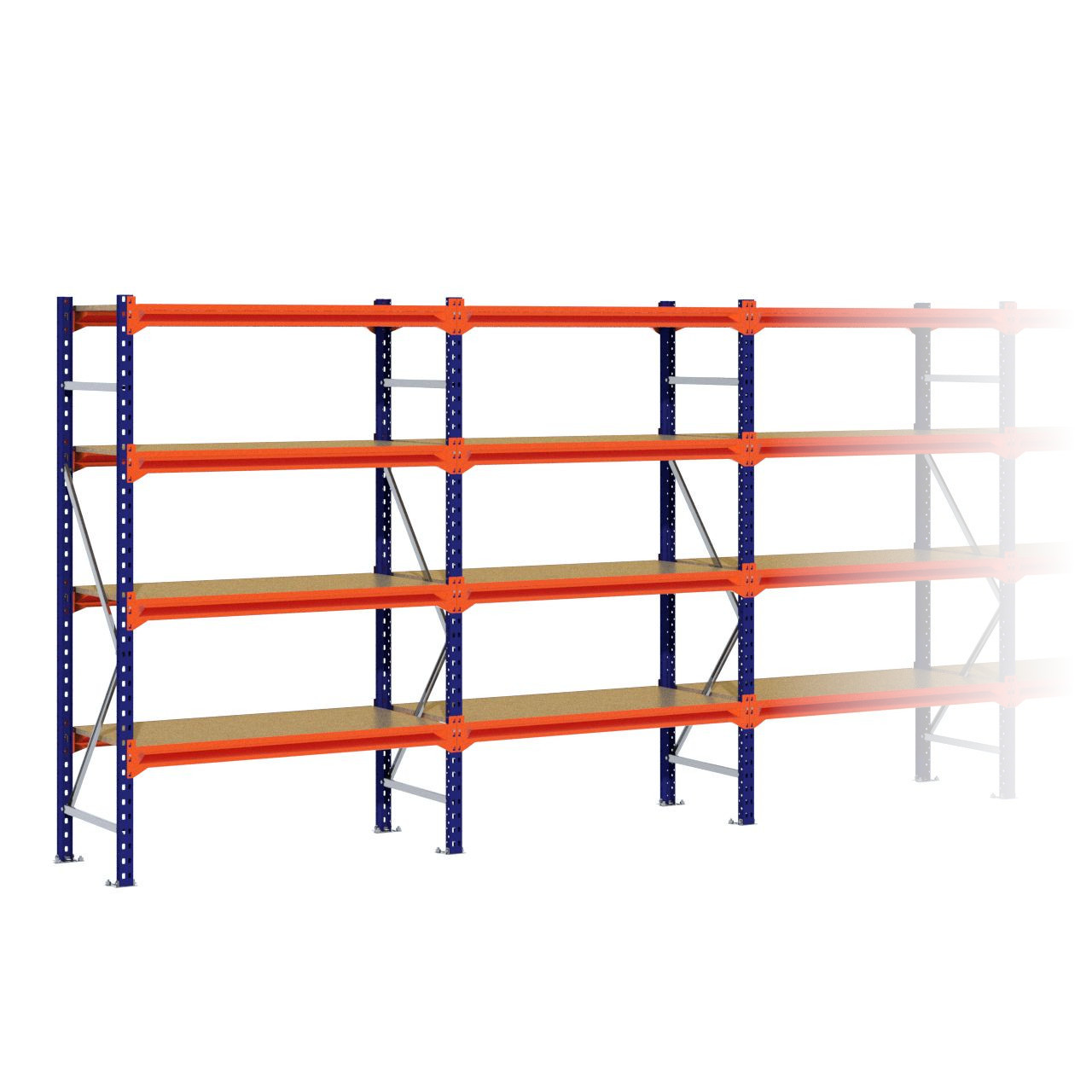 Grootvakstelling 2.000 mm x 7.600 mm x 600 mm (HxLxD) - 4 niveaus