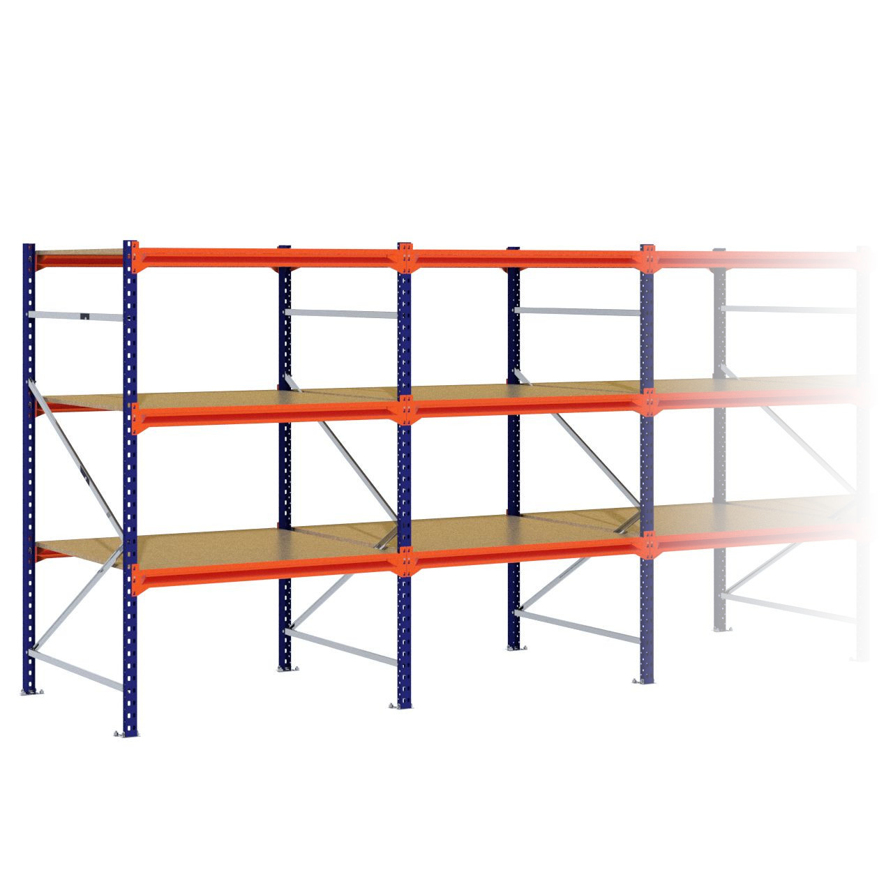 Grootvakstelling 2.000 mm x 6.300 mm x 1.200 mm (HxLxD) - 3 niveaus (Liggers 1.200 mm)