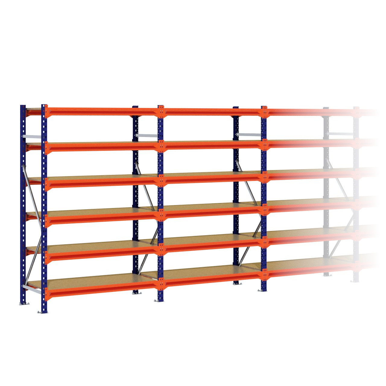 Grootvakstelling 2.000 mm x 7.600 mm x 600 mm (HxLxD) - 6 niveaus