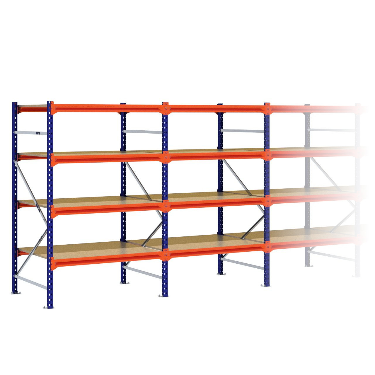 Grootvakstelling 2.000 mm x 7.600 mm x 1.000 mm (HxLxD) - 4 niveaus