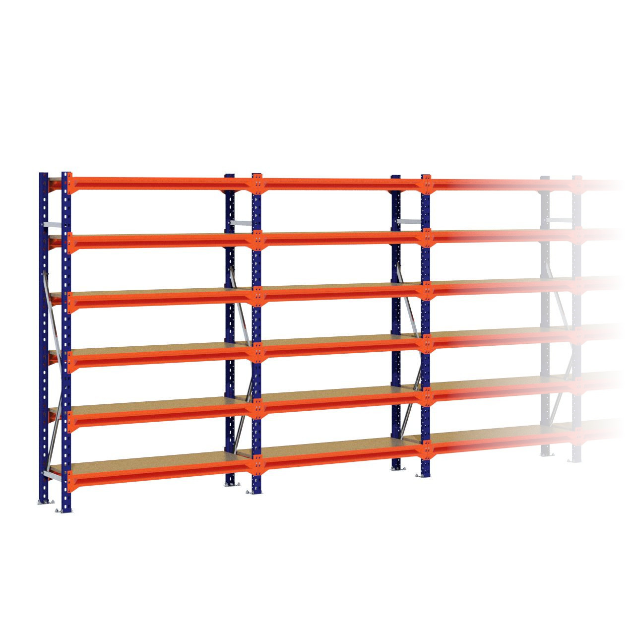Grootvakstelling 2.000 mm x 10.100 mm x 400 mm (HxLxD) - 6 niveaus (Liggers 1.200 mm)