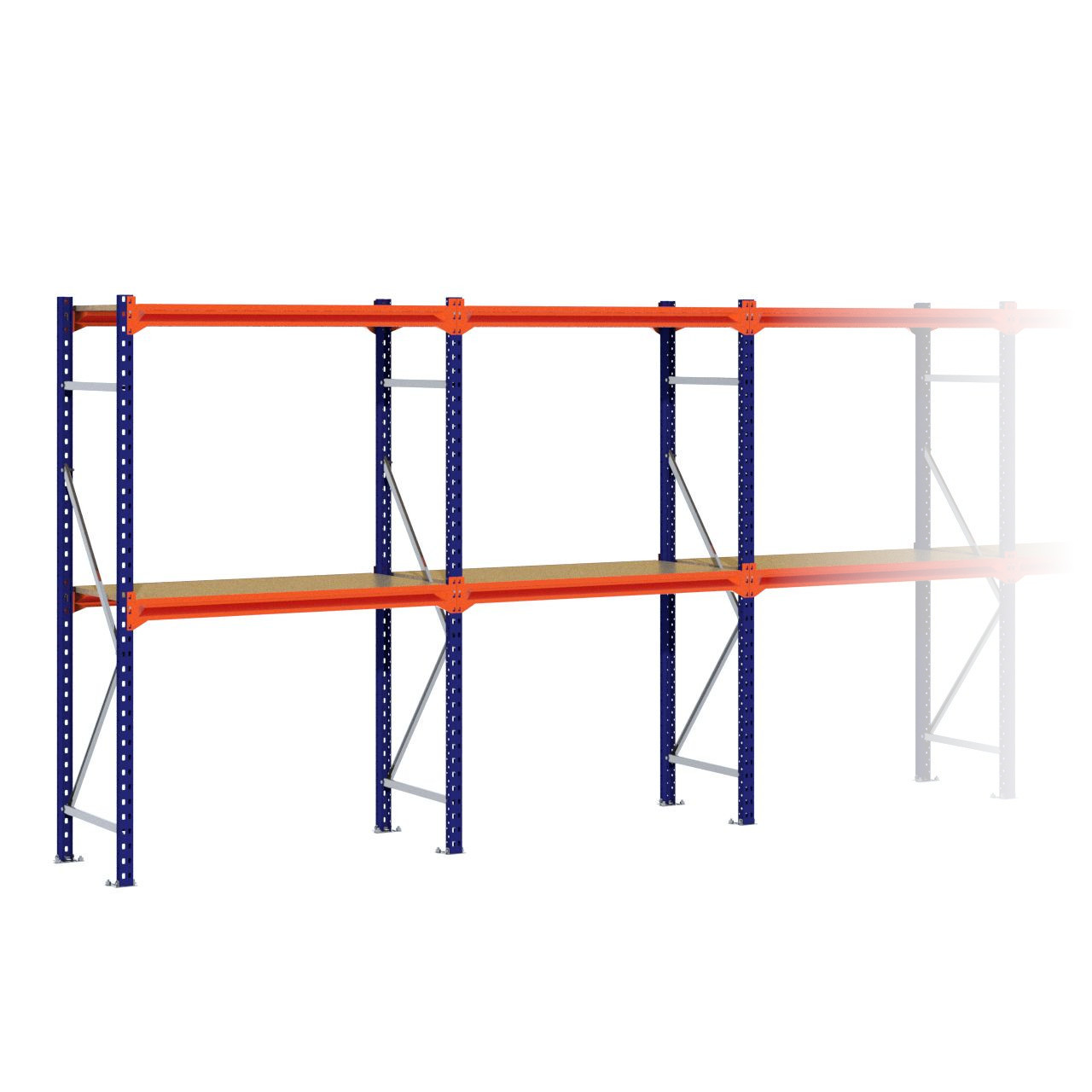 Grootvakstelling 2.000 mm x 10.100 mm x 600 mm (HxLxD) - 2 niveaus (Liggers 1.200 mm)