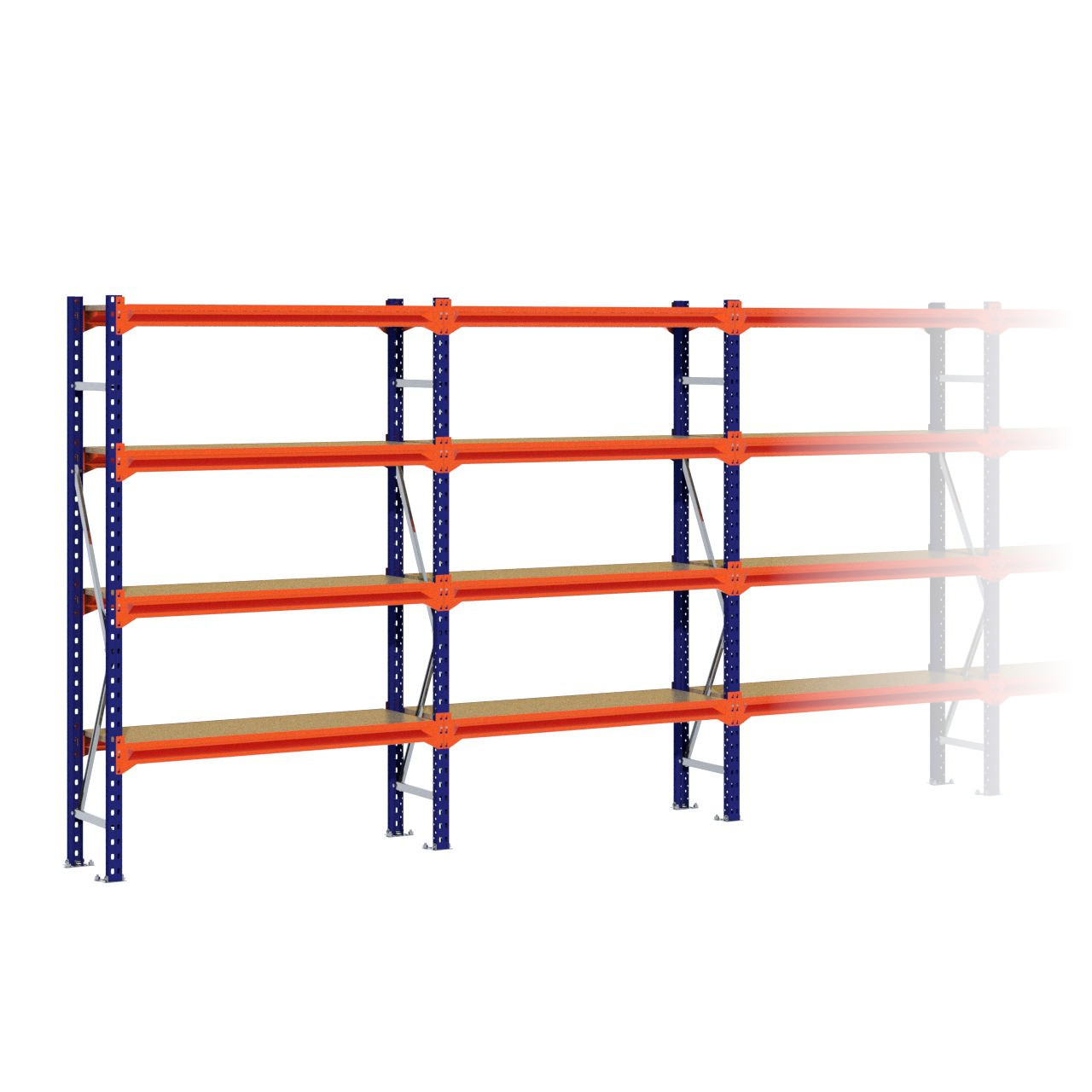 Grootvakstelling 2.000 mm x 12.600 mm x 400 mm (HxLxD) - 4 niveaus (Liggers 1.200 mm)