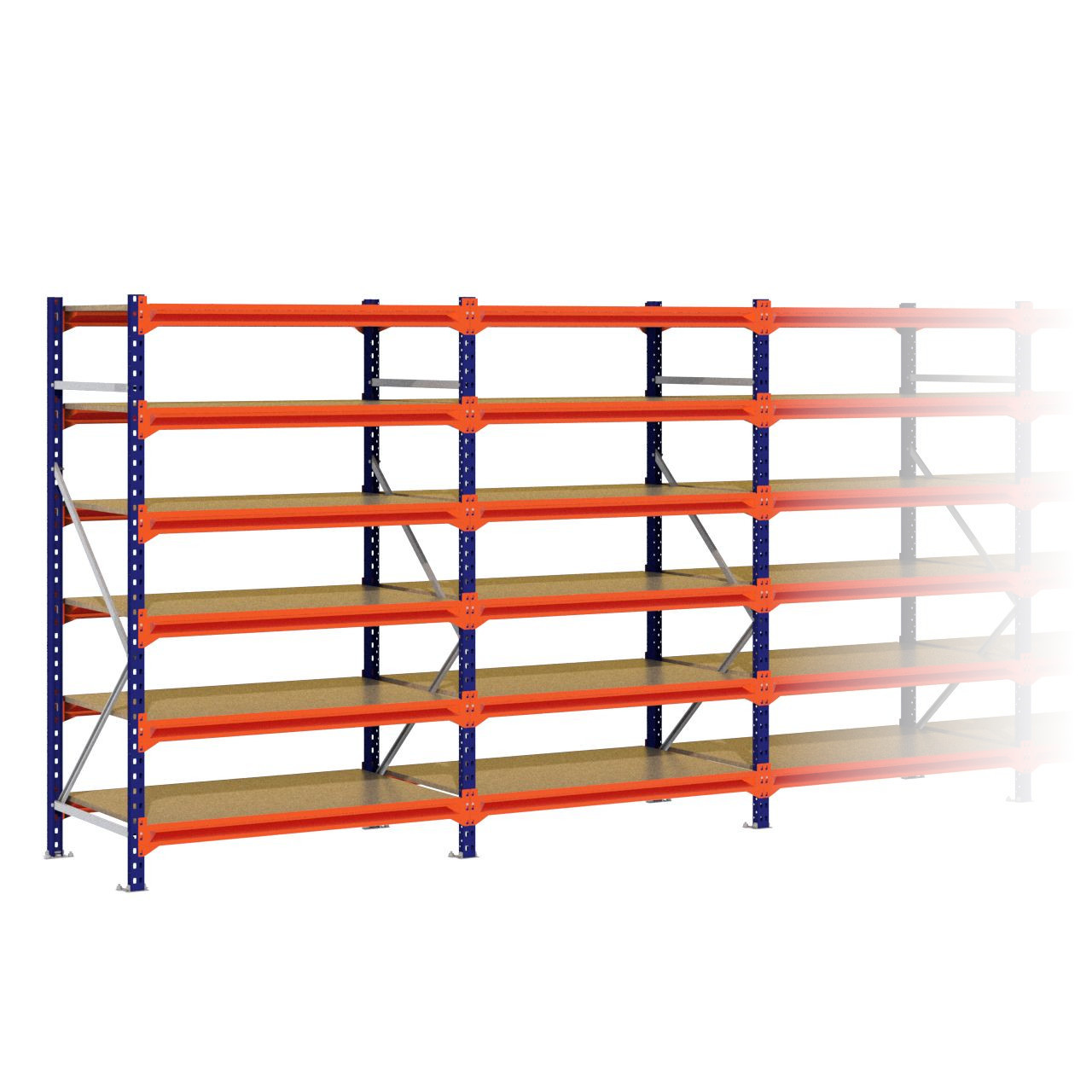 Grootvakstelling 2.000 mm x 12.600 mm x 800 mm (HxLxD) - 6 niveaus (Liggers 1.200 mm)