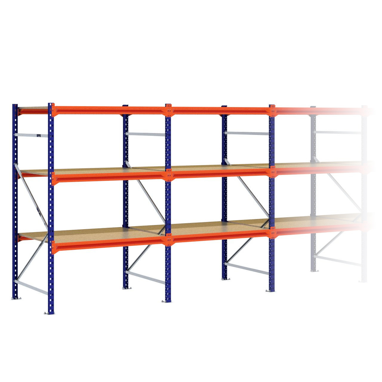 Grootvakstelling 2.000 mm x 12.600 mm x 1.000 mm (HxLxD) - 3 niveaus (Liggers 1.200 mm)