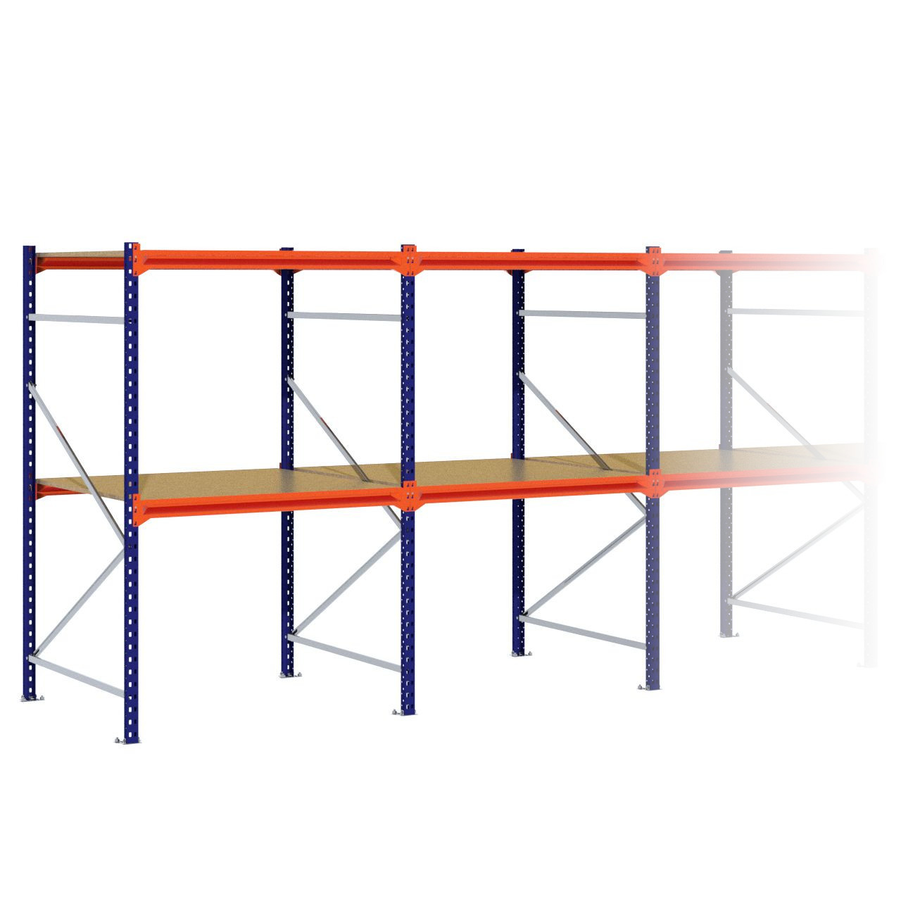 Grootvakstelling 2.000 mm x 12.600 mm x 1.200 mm (HxLxD) - 2 niveaus (Liggers 1.200 mm)