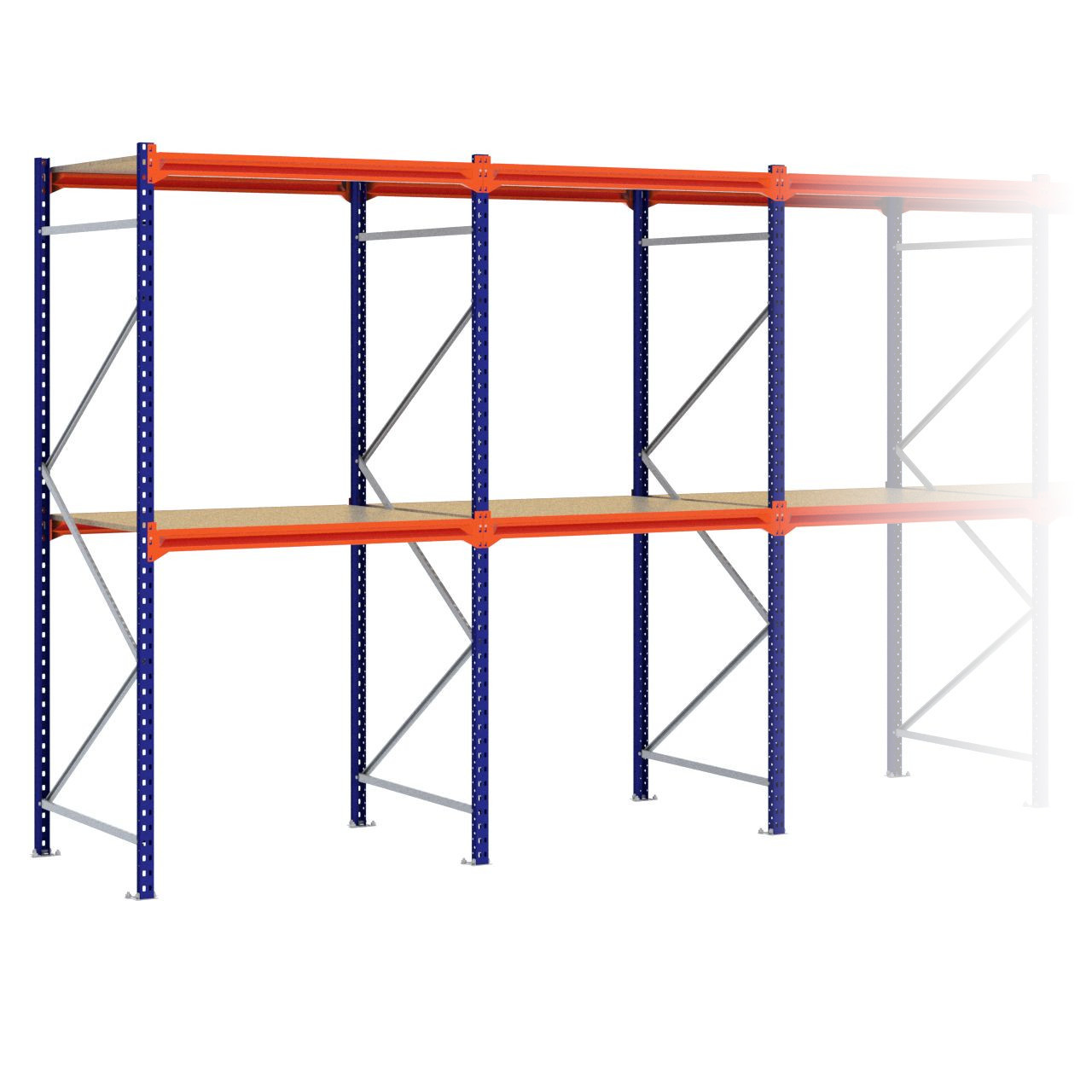 Grootvakstelling 2.500 mm x 6.300 mm x 1.000 mm (HxLxD) - 2 niveaus (Liggers 1.200 mm)