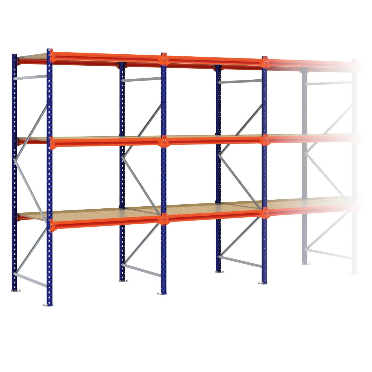 Grootvakstelling 2.500 mm x 7.600 mm x 1.000 mm (HxLxD) - 3 niveaus
