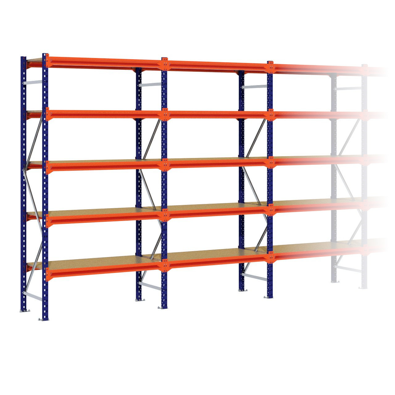 Grootvakstelling 2.500 mm x 8.800 mm x 600 mm (HxLxD) - 5 niveaus