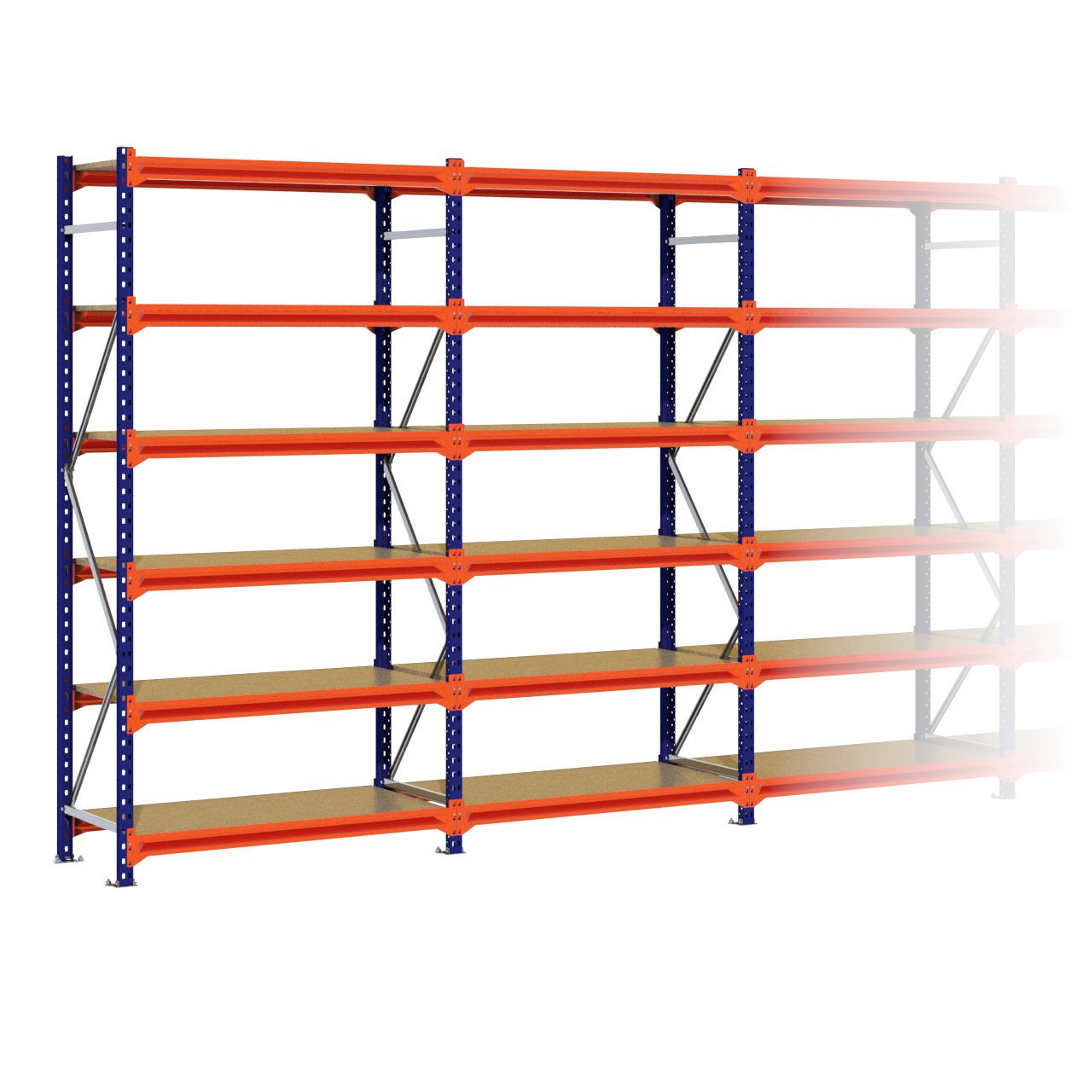 Grootvakstelling 2.500 mm x 8.800 mm x 600 mm (HxLxD) - 6 niveaus