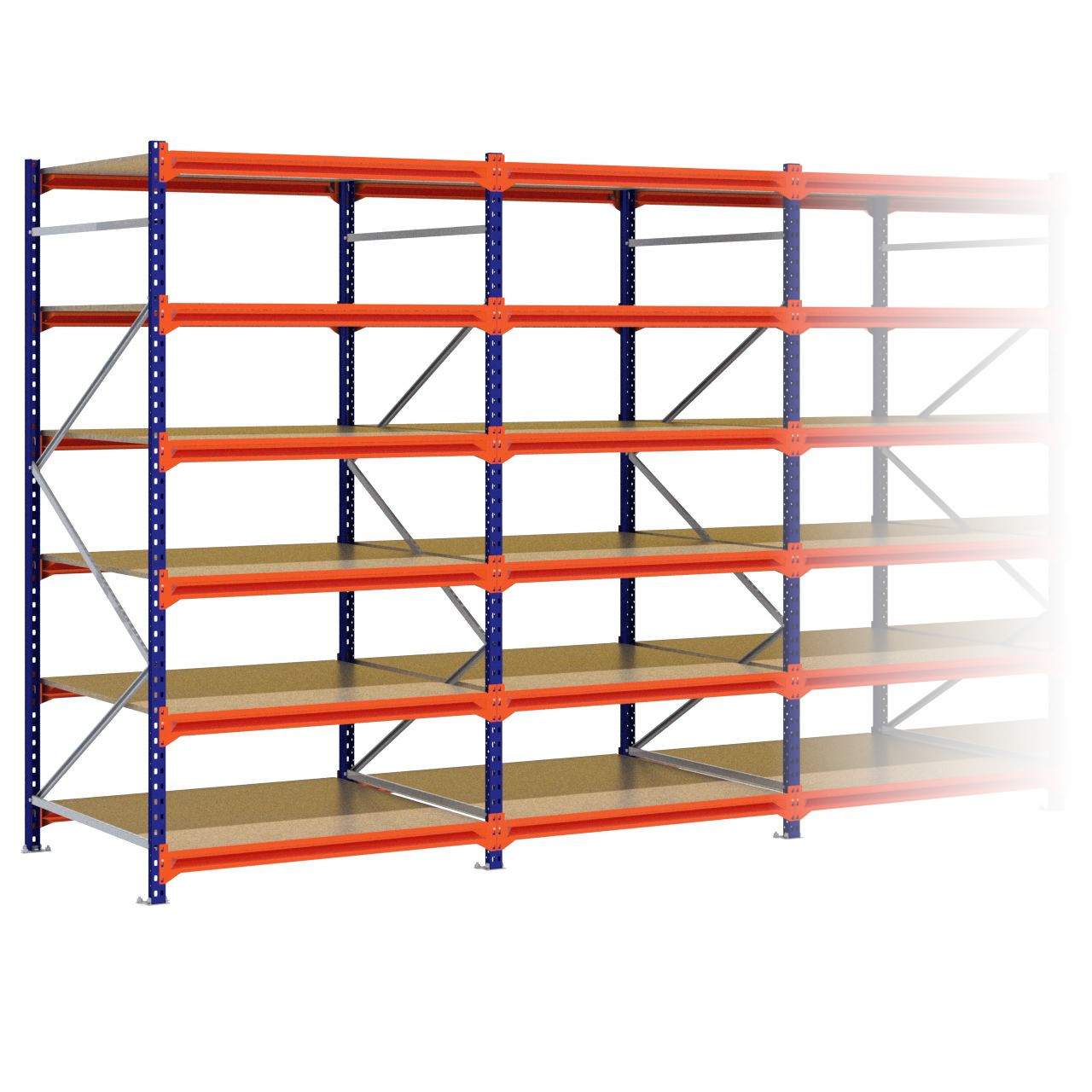 Grootvakstelling 2.500 mm x 10.100 mm x 1.200 mm (HxLxD) - 6 niveaus (Liggers 1.200 mm)
