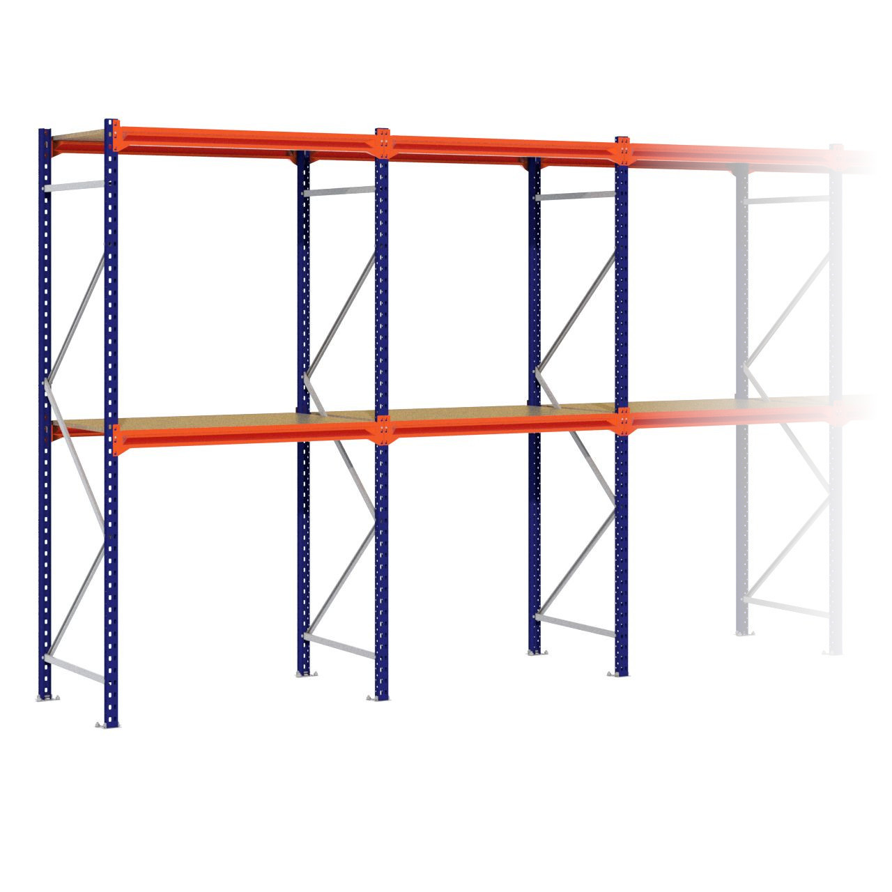Grootvakstelling 2.500 mm x 11.300 mm x 800 mm (HxLxD) - 2 niveaus (Liggers 1.200 mm)