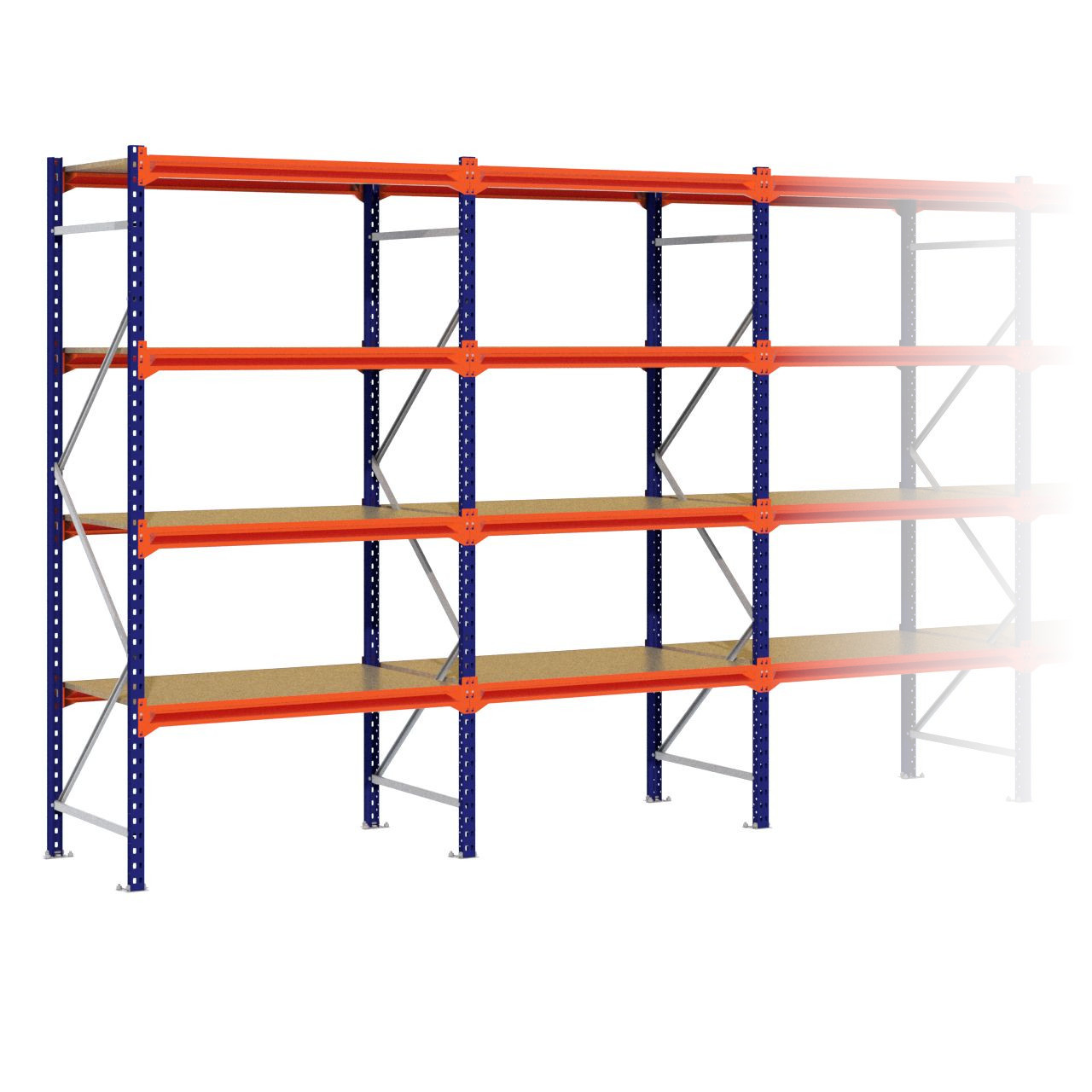 Grootvakstelling 2.500 mm x 11.300 mm x 800 mm (HxLxD) - 4 niveaus (Liggers 1.200 mm)