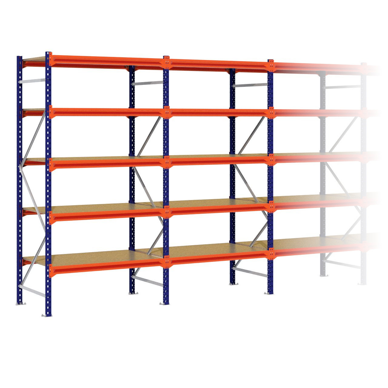 Grootvakstelling 2.500 mm x 11.300 mm x 800 mm (HxLxD) - 5 niveaus (Liggers 1.200 mm)