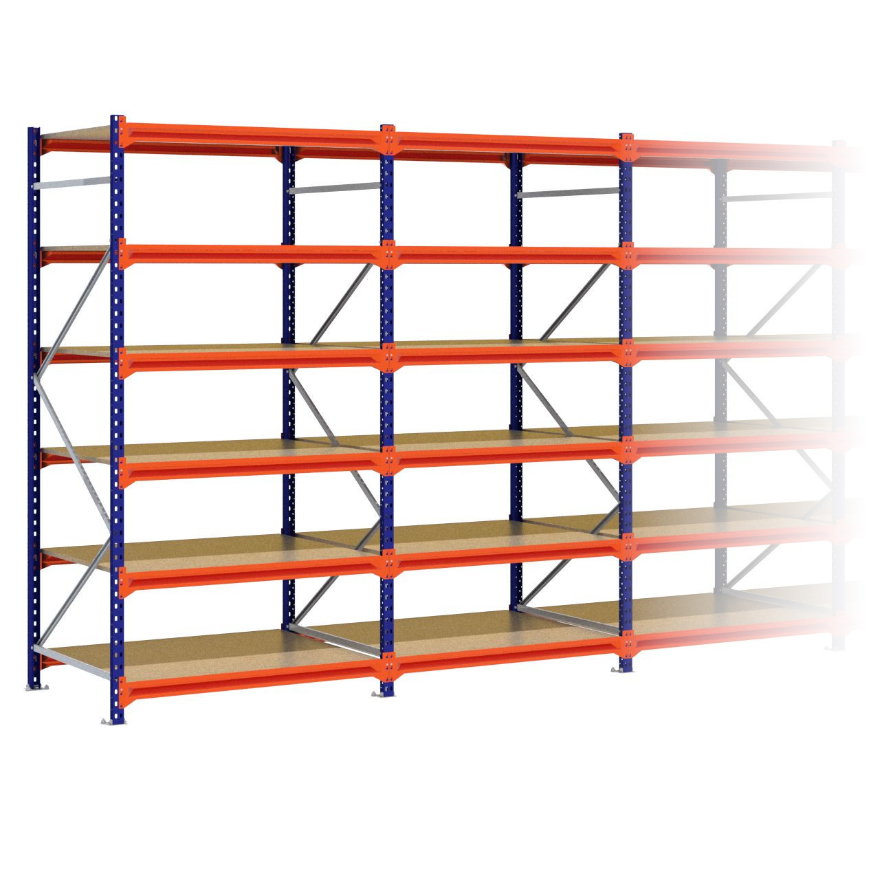 Grootvakstelling 2.500 mm x 11.300 mm x 1.000 mm (HxLxD) - 6 niveaus (Liggers 1.200 mm)