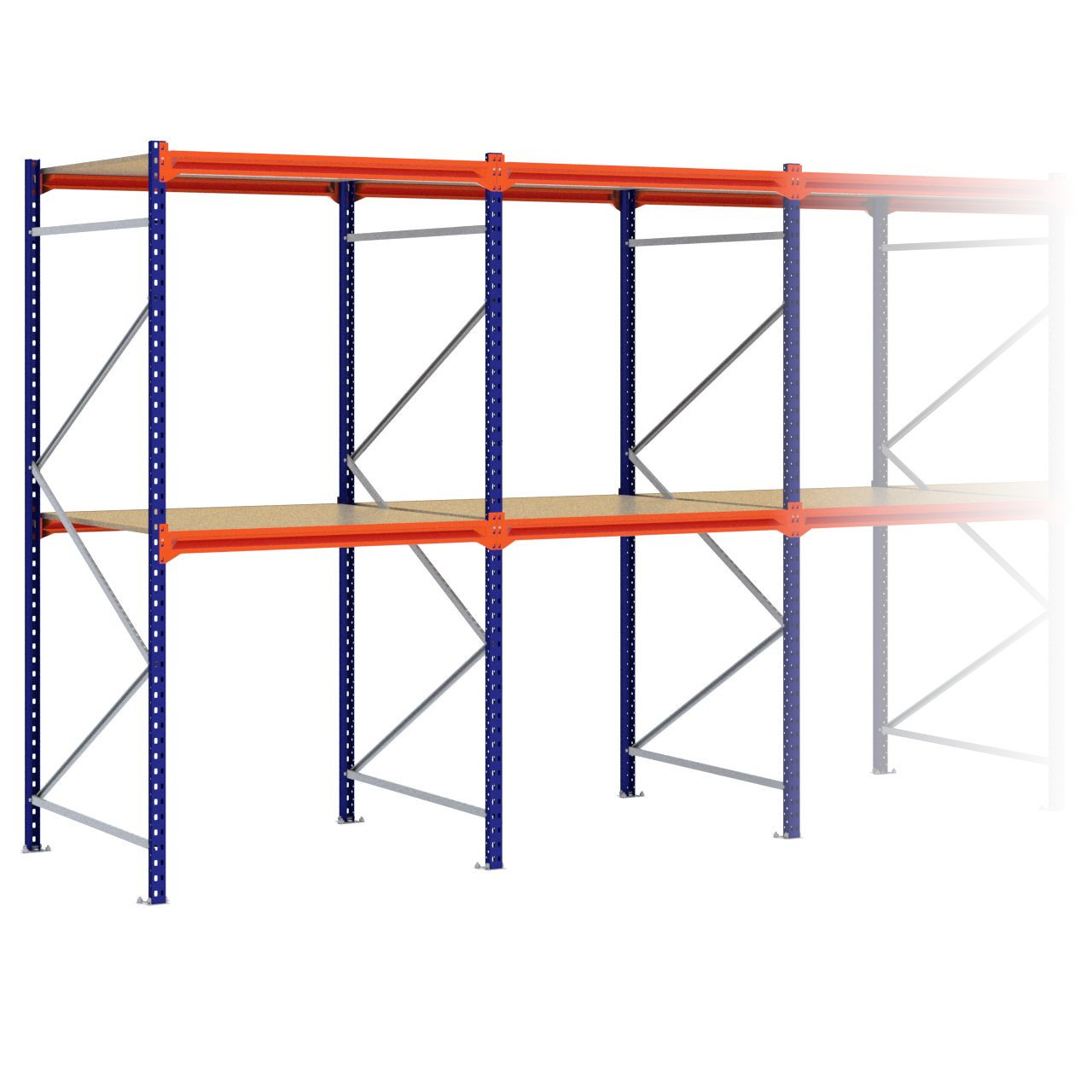 Grootvakstelling 2.500 mm x 12.600 mm x 1.200 mm (HxLxD) - 2 niveaus (Liggers 1.200 mm)