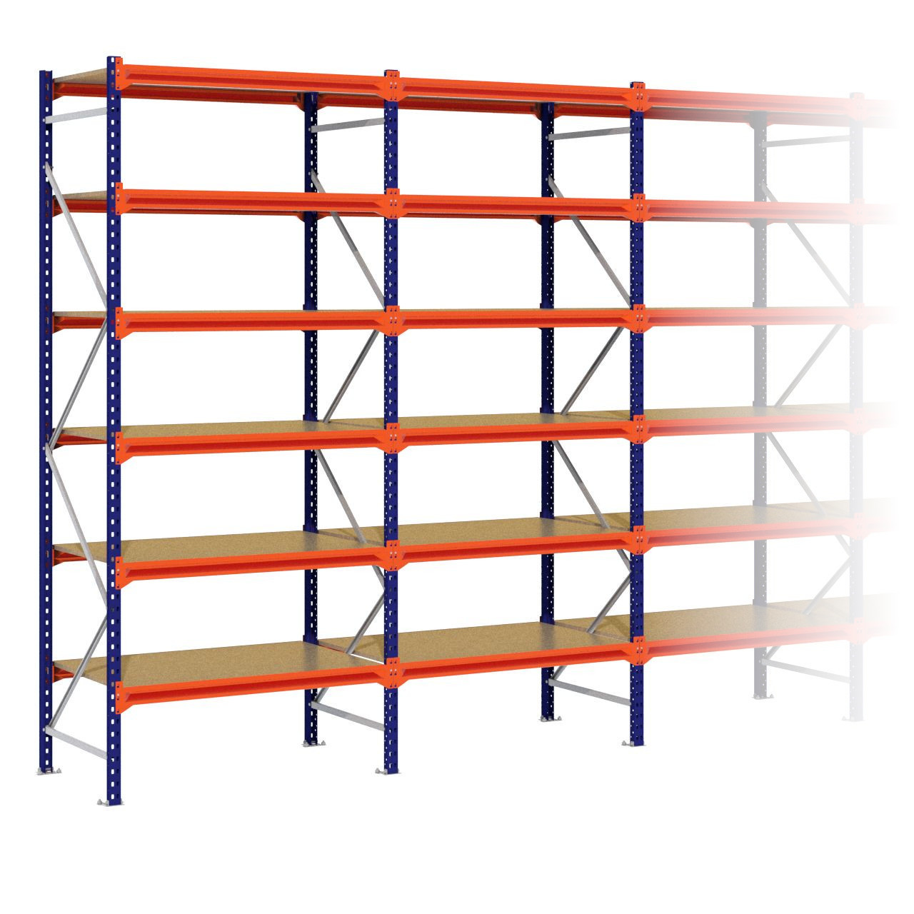 Grootvakstelling 3.000 mm x 5.100 mm x 800 mm (HxLxD) - 6 niveaus