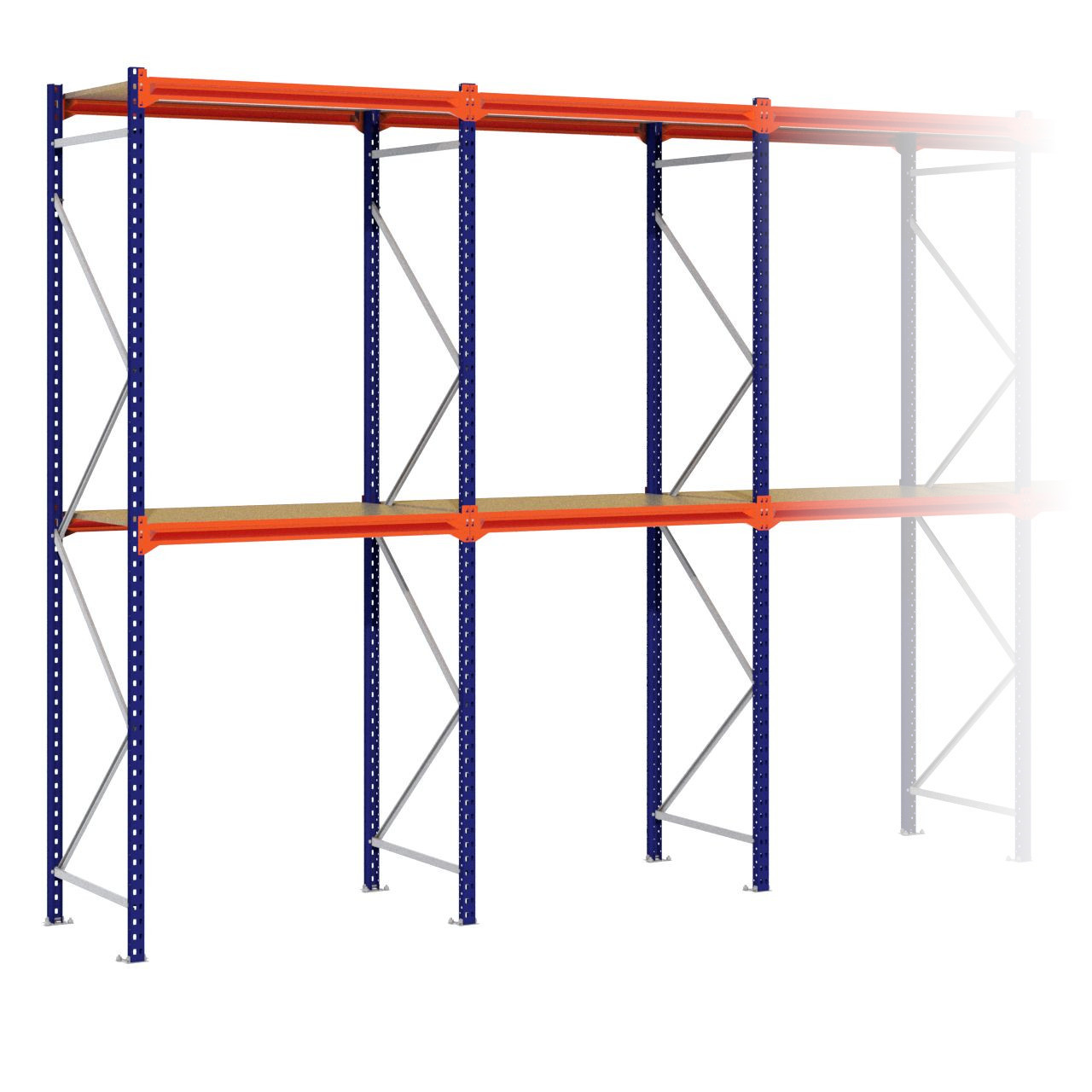 Grootvakstelling 3.000 mm x 6.300 mm x 800 mm (HxLxD) - 2 niveaus (Liggers 1.200 mm)
