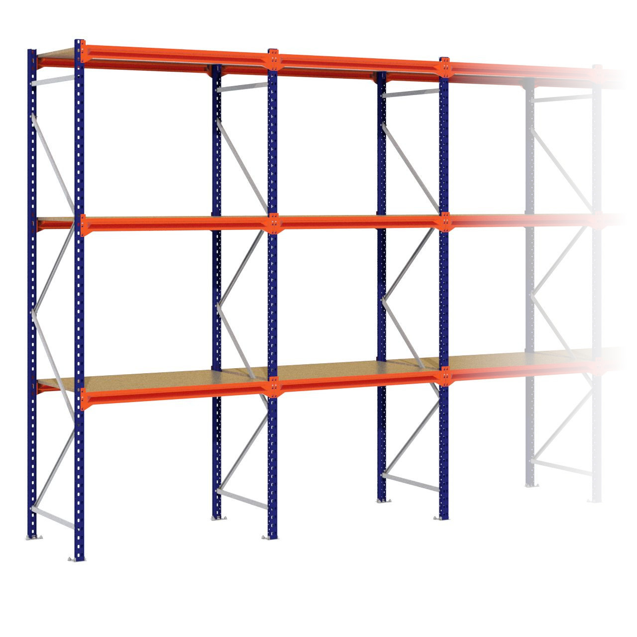 Grootvakstelling 3.000 mm x 6.300 mm x 800 mm (HxLxD) - 3 niveaus (Liggers 1.200 mm)