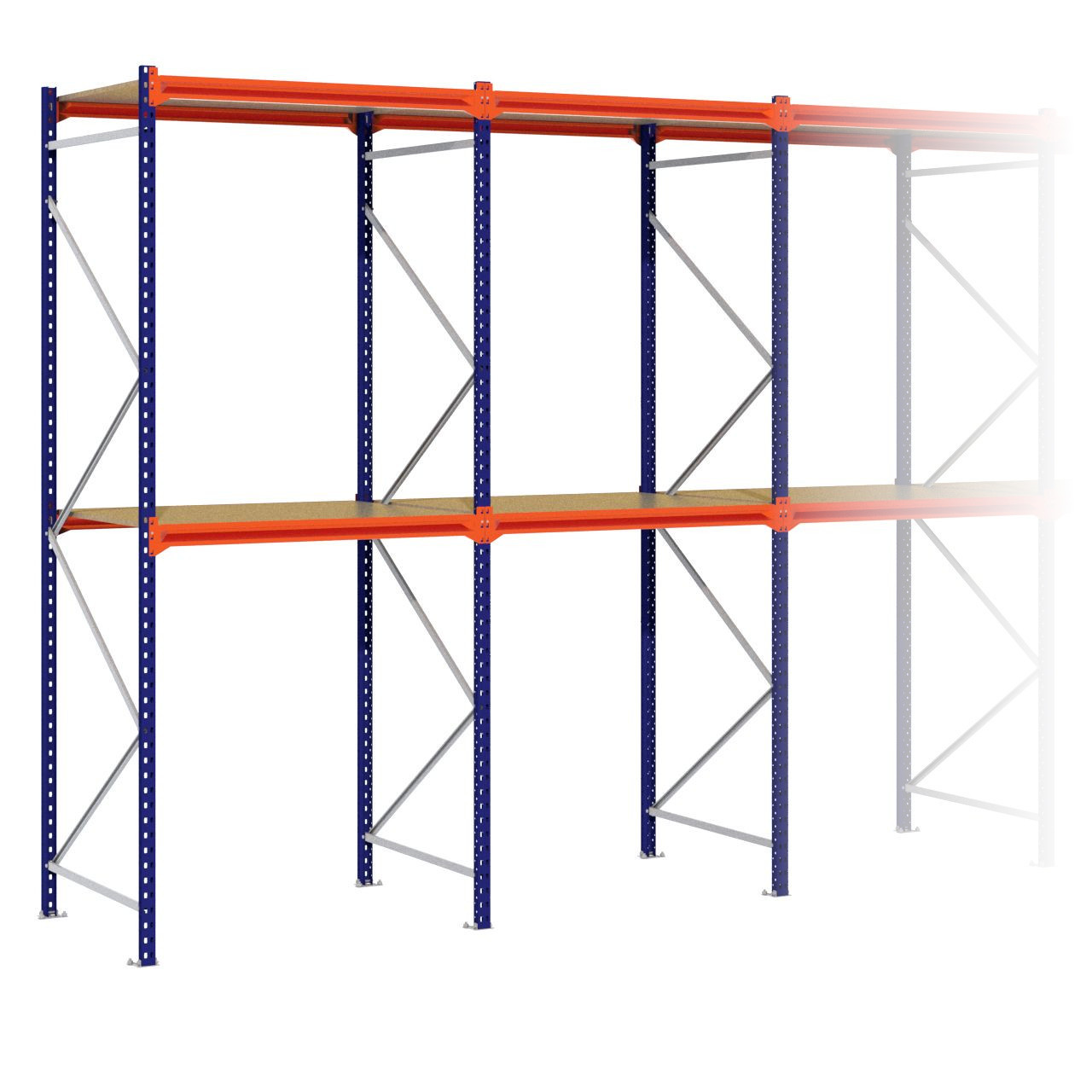 Grootvakstelling 3.000 mm x 6.300 mm x 1.000 mm (HxLxD) - 2 niveaus (Liggers 1.200 mm)