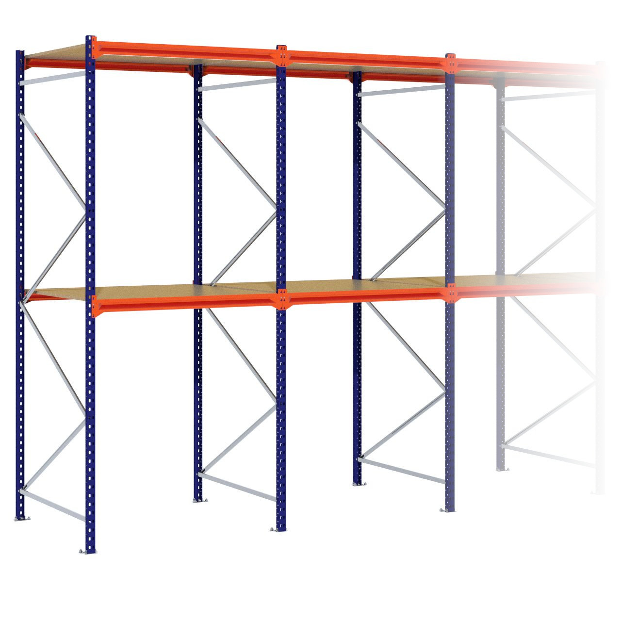 Grootvakstelling 3.000 mm x 6.300 mm x 1.200 mm (HxLxD) - 2 niveaus (Liggers 1.200 mm)