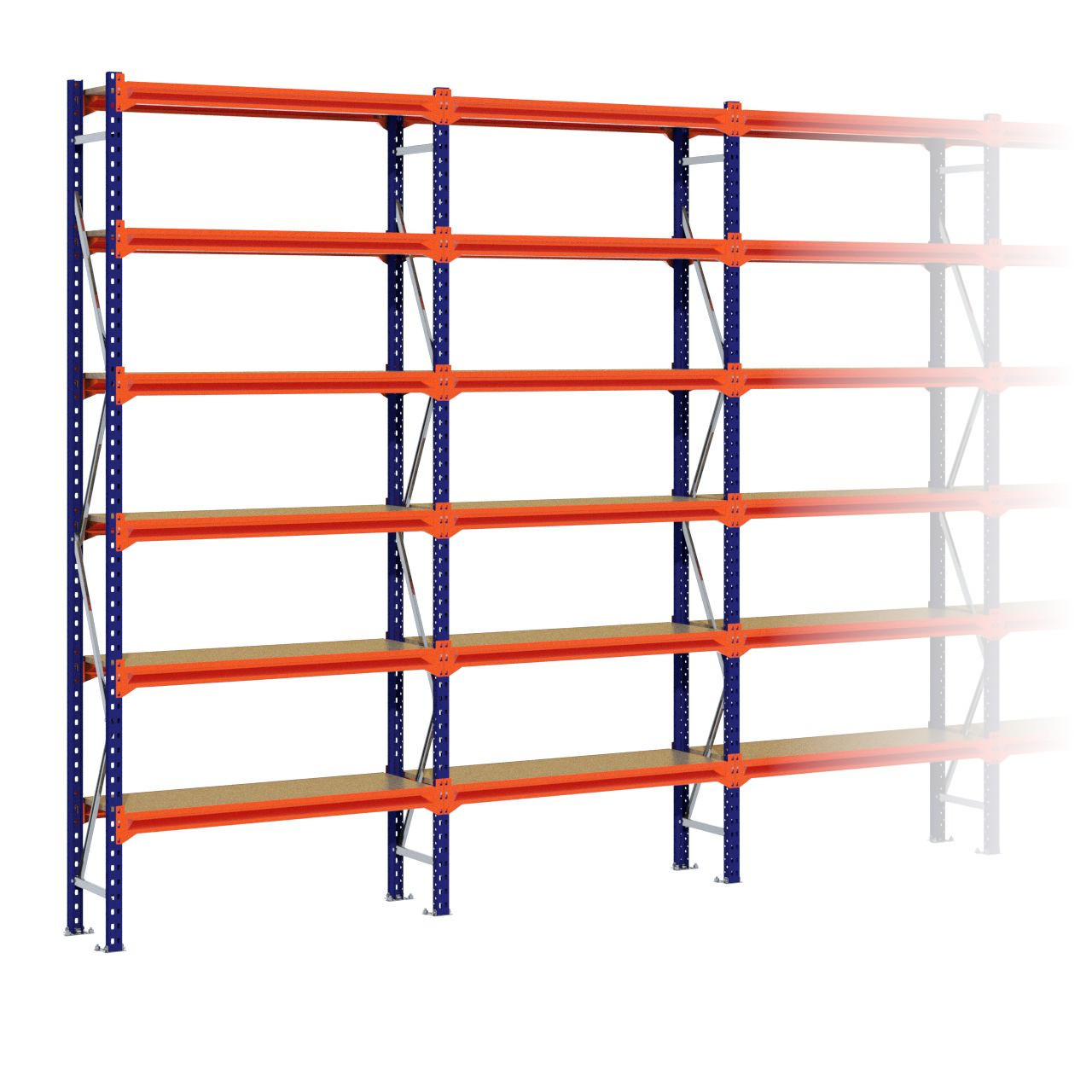 Grootvakstelling 3.000 mm x 7.600 mm x 400 mm (HxLxD) - 6 niveaus