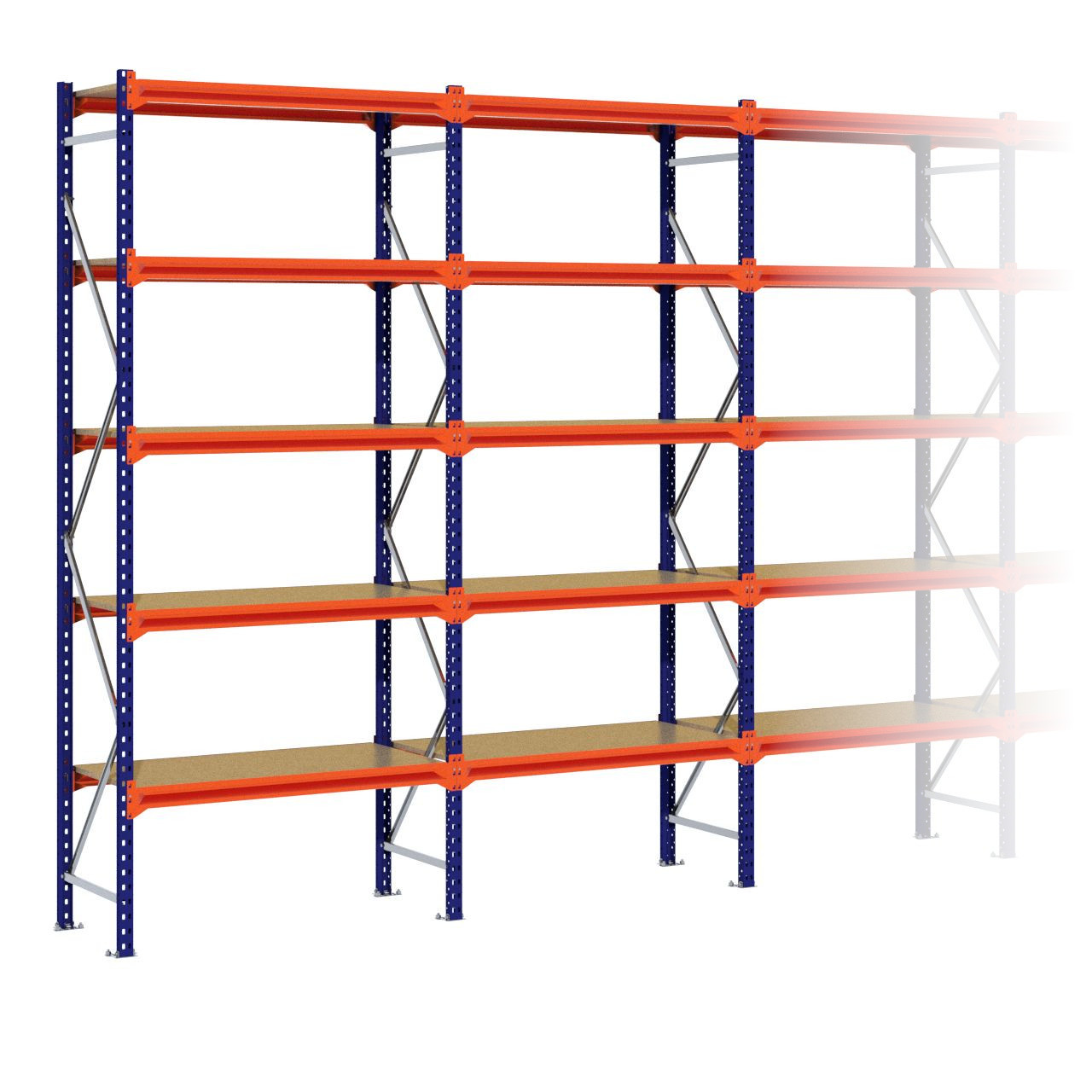 Grootvakstelling 3.000 mm x 7.600 mm x 600 mm (HxLxD) - 5 niveaus