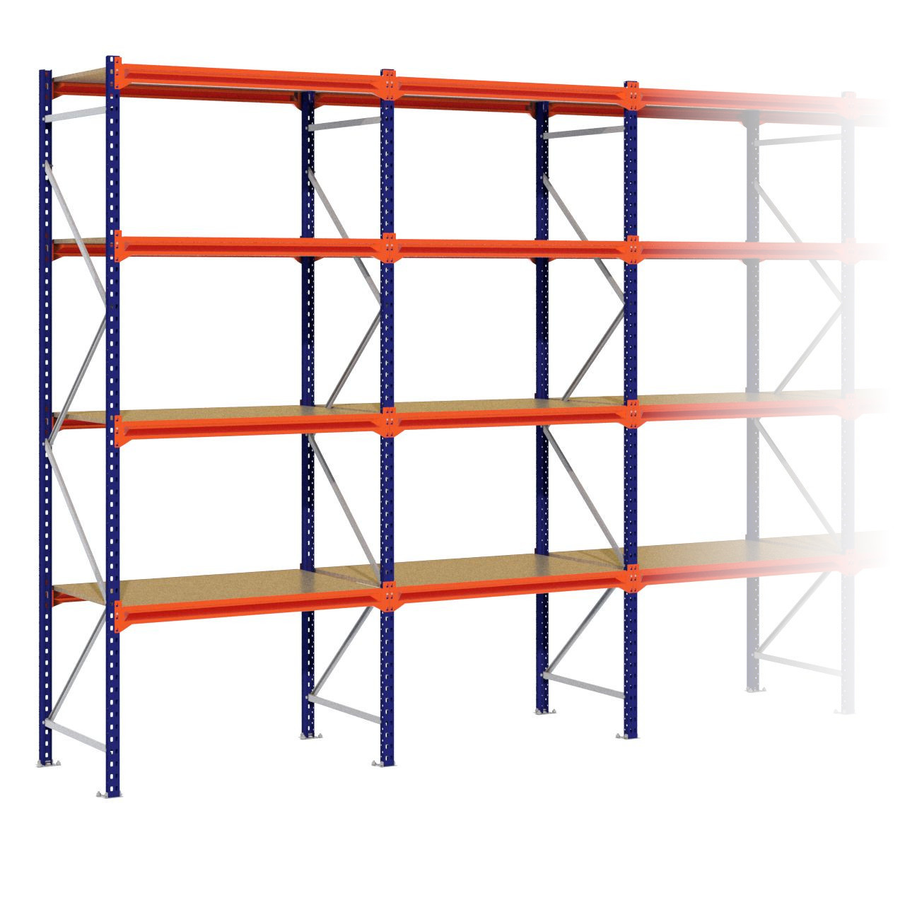 Grootvakstelling 3.000 mm x 7.600 mm x 800 mm (HxLxD) - 4 niveaus