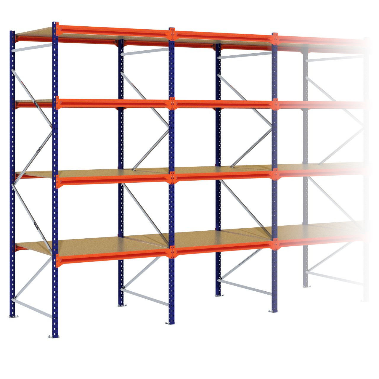 Grootvakstelling 3.000 mm x 8.800 mm x 1.200 mm (HxLxD) - 4 niveaus (Liggers: 1.200 mm)