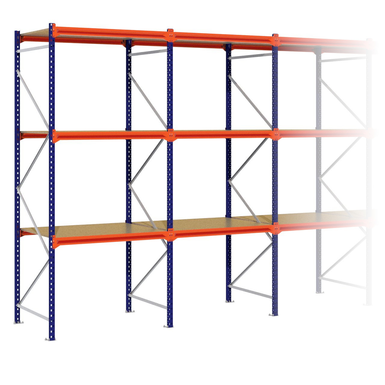 Grootvakstelling 3.000 mm x 10.100 mm x 1.000 mm (HxLxD) - 3 niveaus (Liggers 1.200 mm)