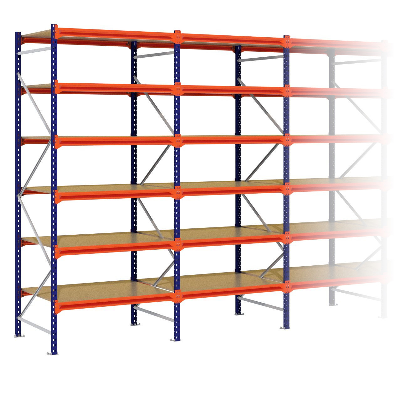 Grootvakstelling 3.000 mm x 10.100 mm x 1.000 mm (HxLxD) - 6 niveaus (Liggers 1.200 mm)