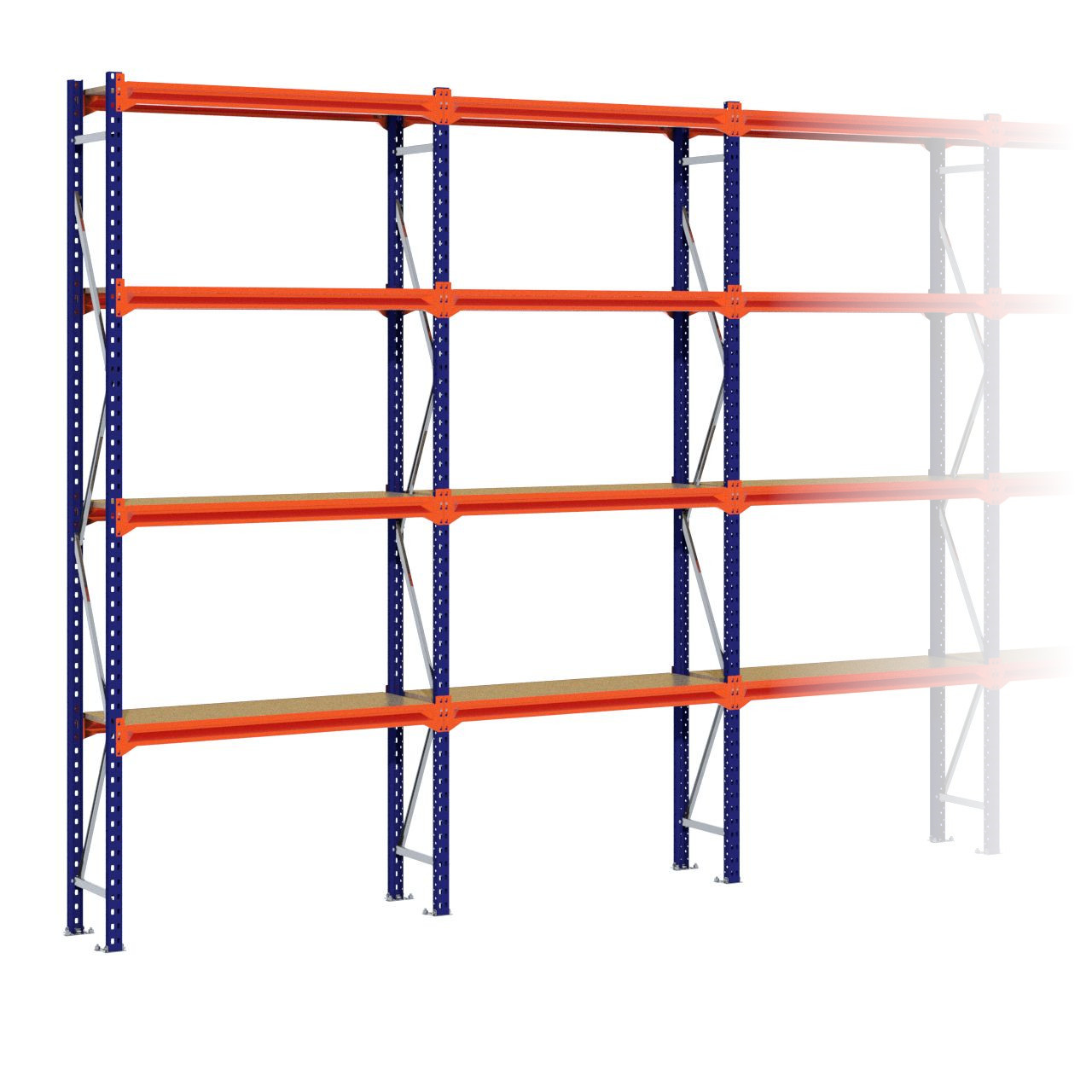 Grootvakstelling 3.000 mm x 10.100 mm x 400 mm (HxLxD) - 4 niveaus (Liggers 1.200 mm)