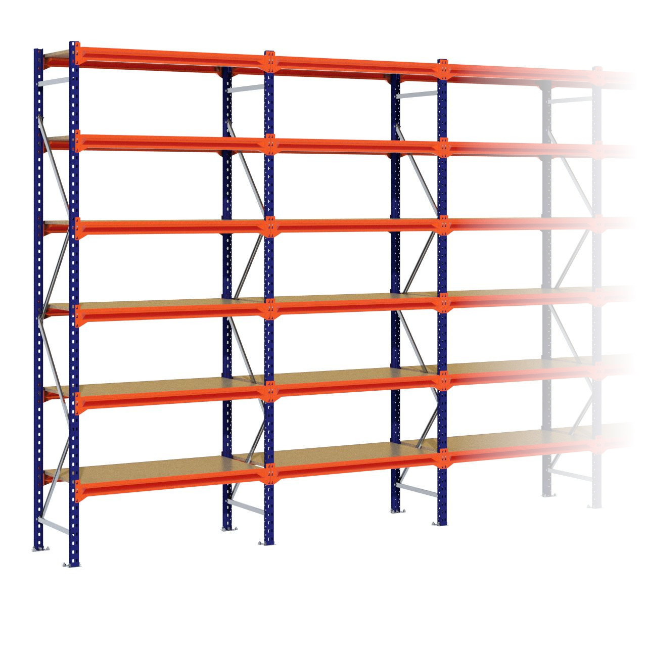 Grootvakstelling 3.000 mm x 11.300 mm x 600 mm (HxLxD) - 6 niveaus (Liggers 1.200 mm)