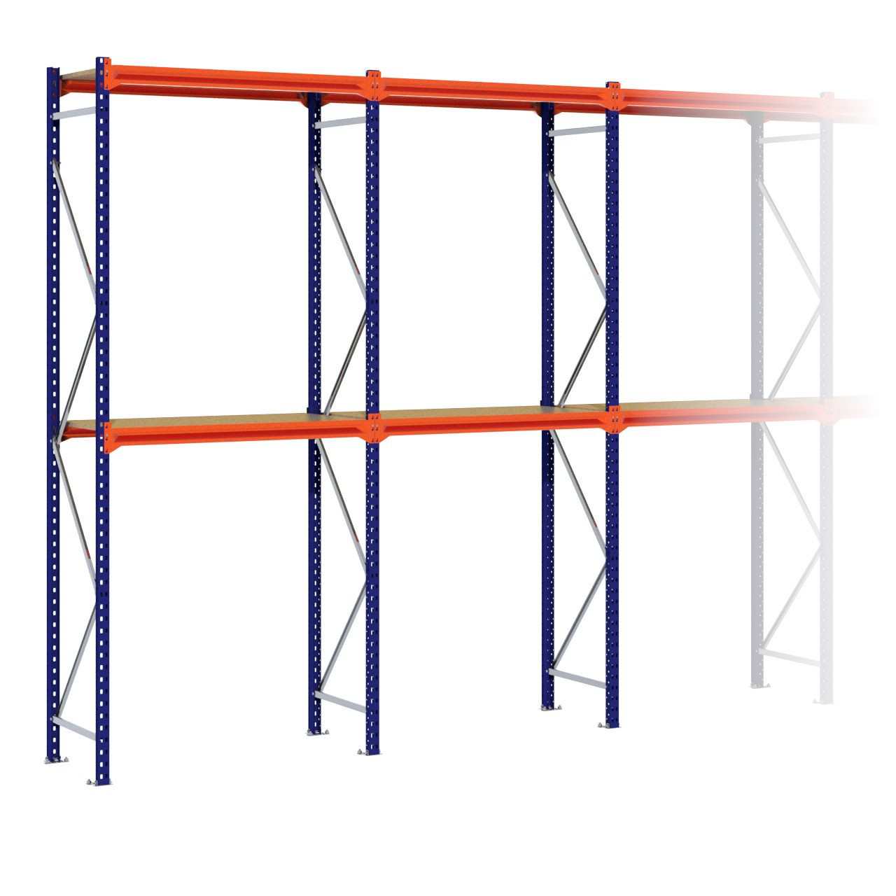 Grootvakstelling 3.000 mm x 11.300 mm x 600 mm (HxLxD) - 2 niveaus (Liggers 1.200 mm)
