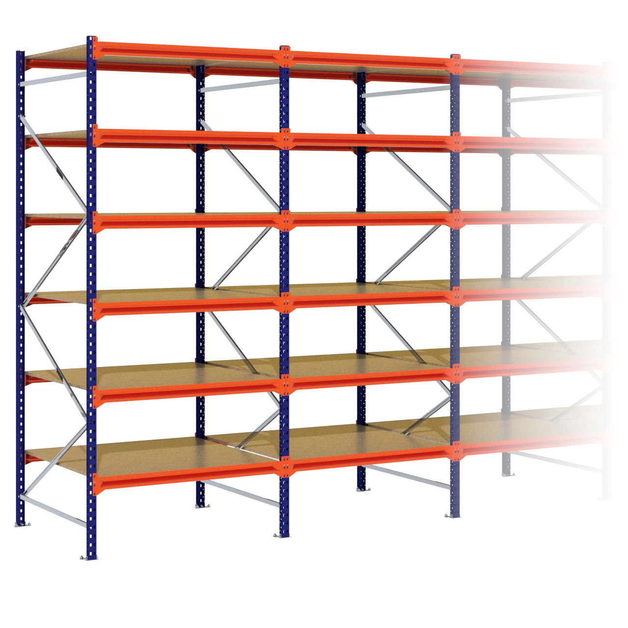 Grootvakstelling 3.000 mm x 11.300 mm x 1.200 mm (HxLxD) - 6 niveaus (Liggers 1.200 mm)