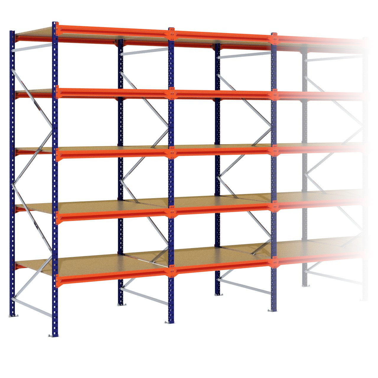 Grootvakstelling 3.000 mm x 12.600 mm x 1.200 mm (HxLxD) - 5 niveaus (Liggers 1.200 mm)