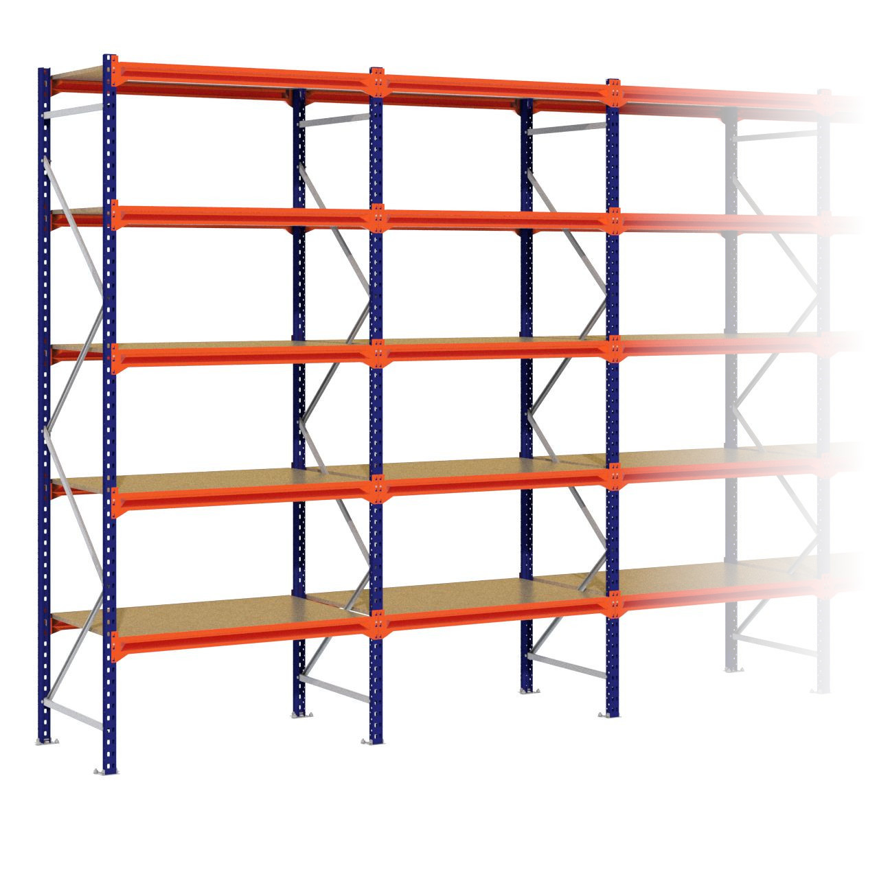 Grootvakstelling 3.000 mm x 12.600 mm x 800 mm (HxLxD) - 5 niveaus (Liggers 1.200 mm)