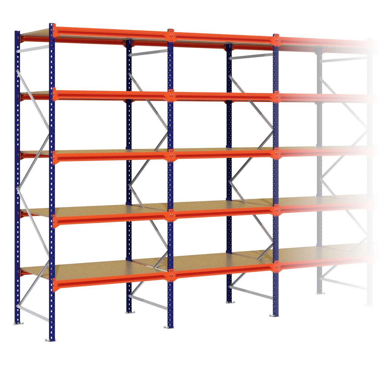 Grootvakstelling 3.000 mm x 12.600 mm x 1.000 mm (HxLxD) - 5 niveaus (Liggers 1.200 mm)