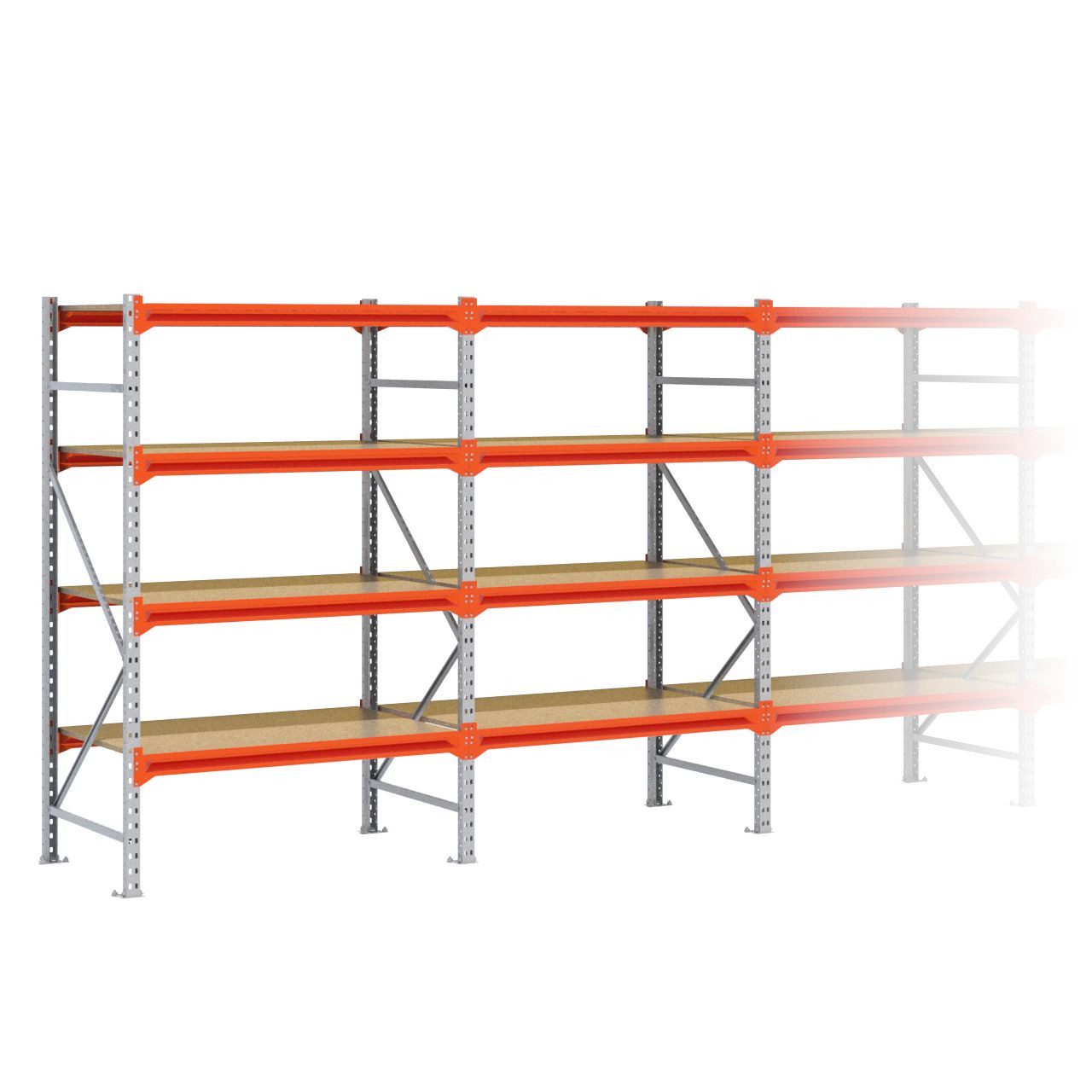 Grootvakstelling 2.000 mm x 5.100 mm x 800 mm (HxLxD) - 4 niveaus GALVA