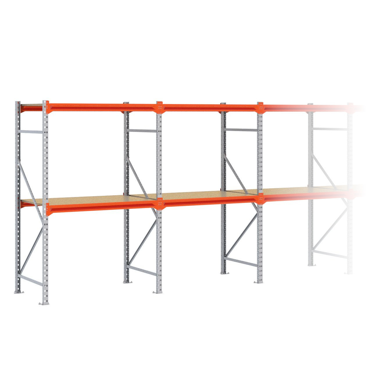 Grootvakstelling 2.000 mm x 6.300 mm x 800 mm (HxLxD) - 2 niveaus (Liggers 1.200 mm) GALVA