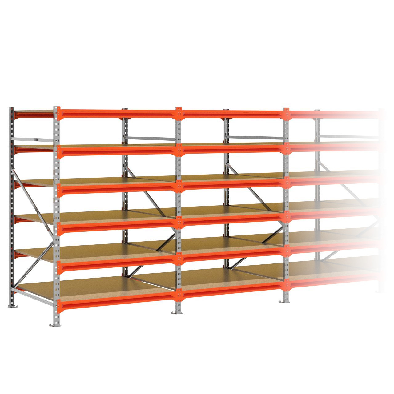 Grootvakstelling 2.000 mm x 6.300 mm x 1.200 mm (HxLxD) - 6 niveaus (Liggers 1.200 mm) GALVA