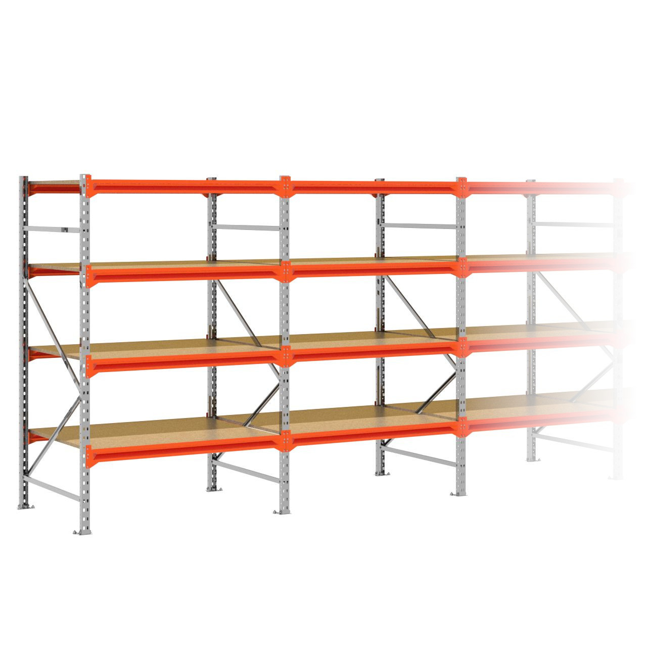 Grootvakstelling 2.000 mm x 8.800 mm x 1.000 mm (HxLxD) - 4 niveaus GALVA (Liggers: 1.200 mm)