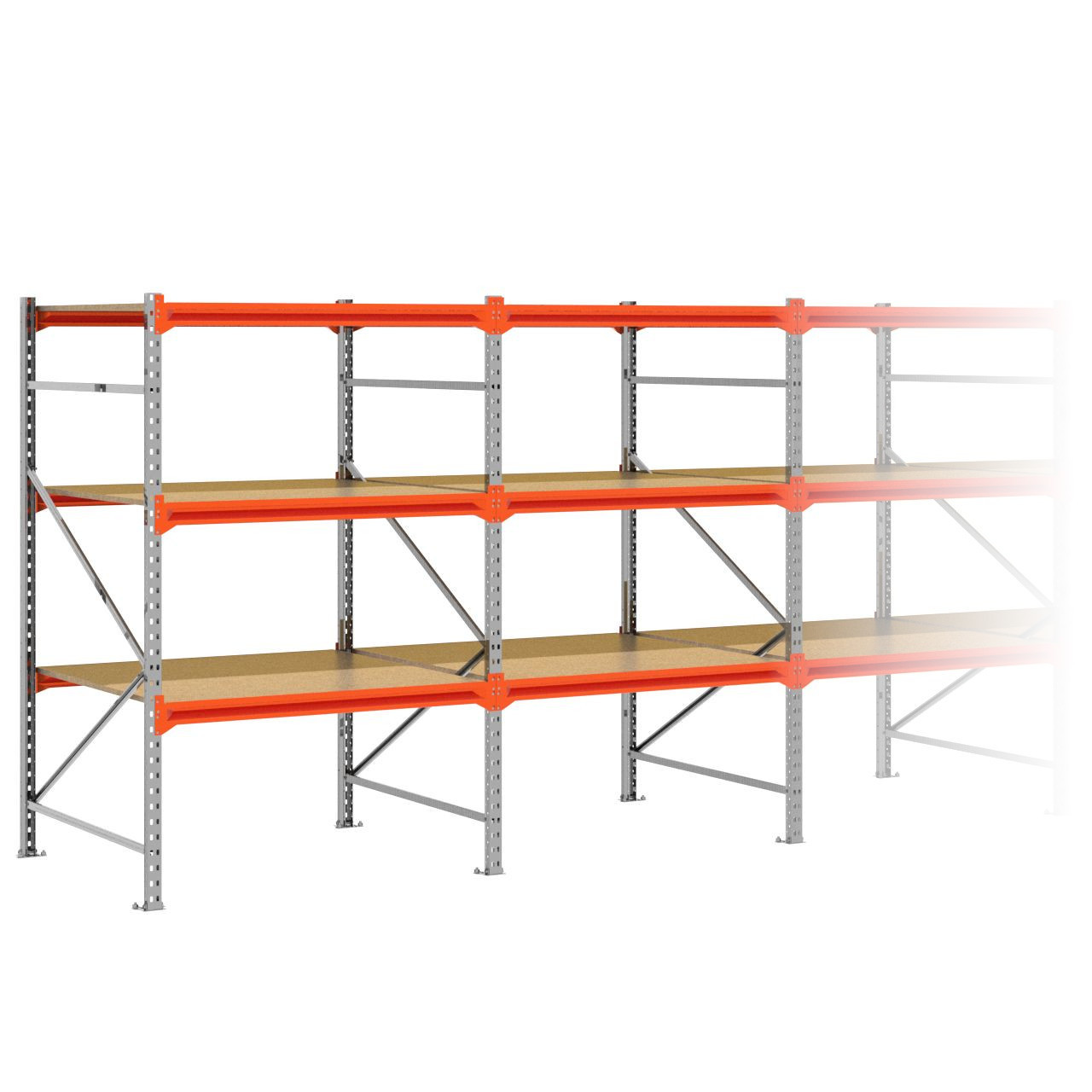 Grootvakstelling 2.000 mm x 8.800 mm x 1.200 mm (HxLxD) - 3 niveaus GALVA (Liggers: 1.200 mm)