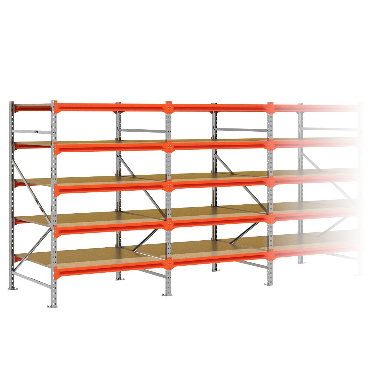 Grootvakstelling 2.000 mm x 8.800 mm x 1.200 mm (HxLxD) - 5 niveaus GALVA (Liggers: 1.200 mm)