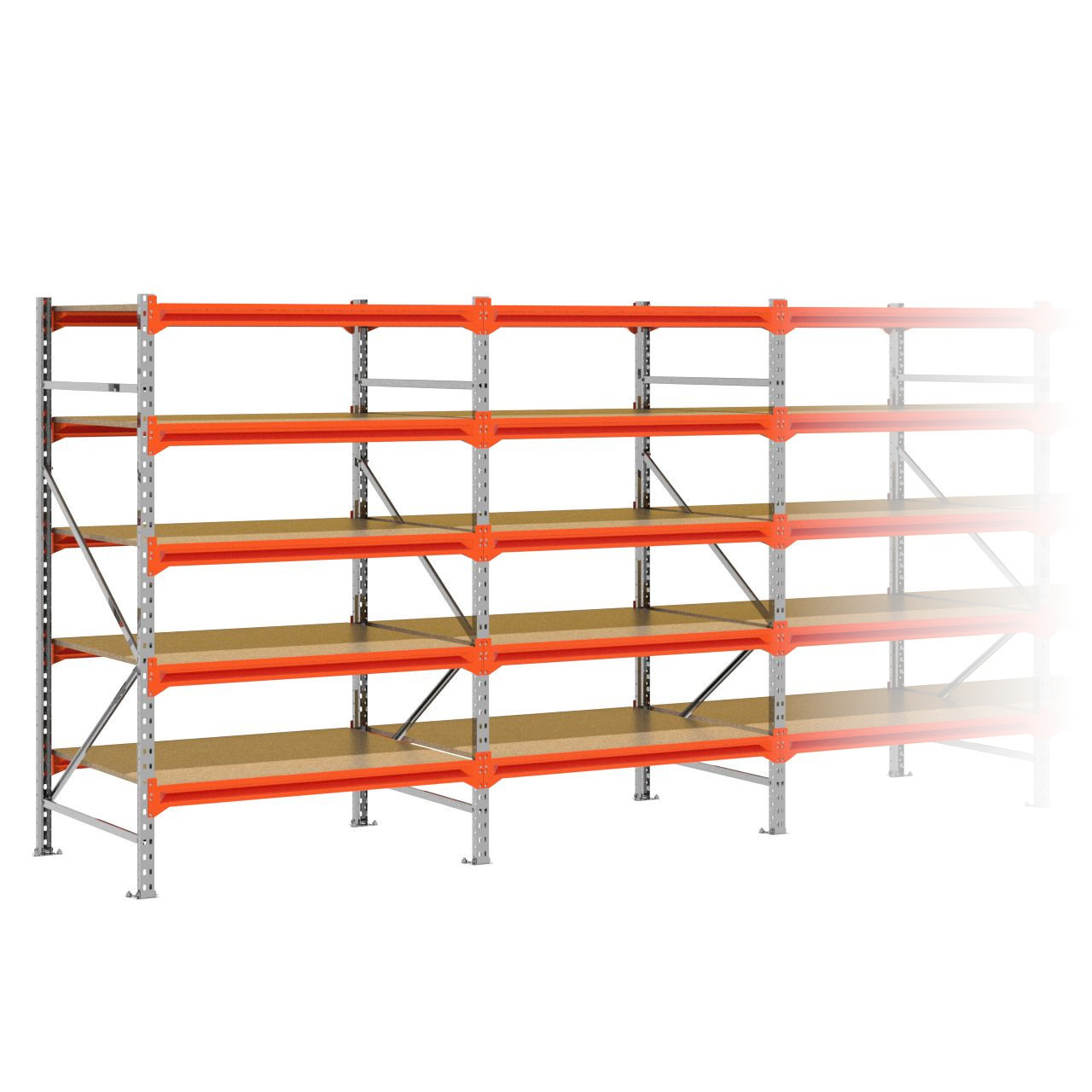 Grootvakstelling 2.000 mm x 10.100 mm x 1.000 mm (HxLxD) - 5 niveaus (Liggers 1.200 mm) GALVA
