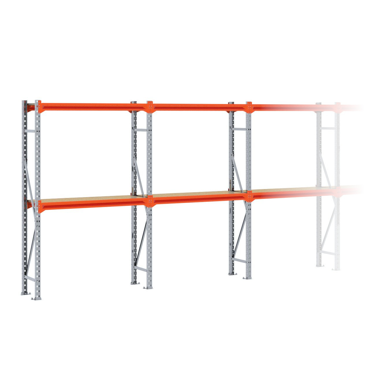 Grootvakstelling 2.000 mm x 12.600 mm x 400 mm (HxLxD) - 2 niveaus (Liggers 1.200 mm) GALVA