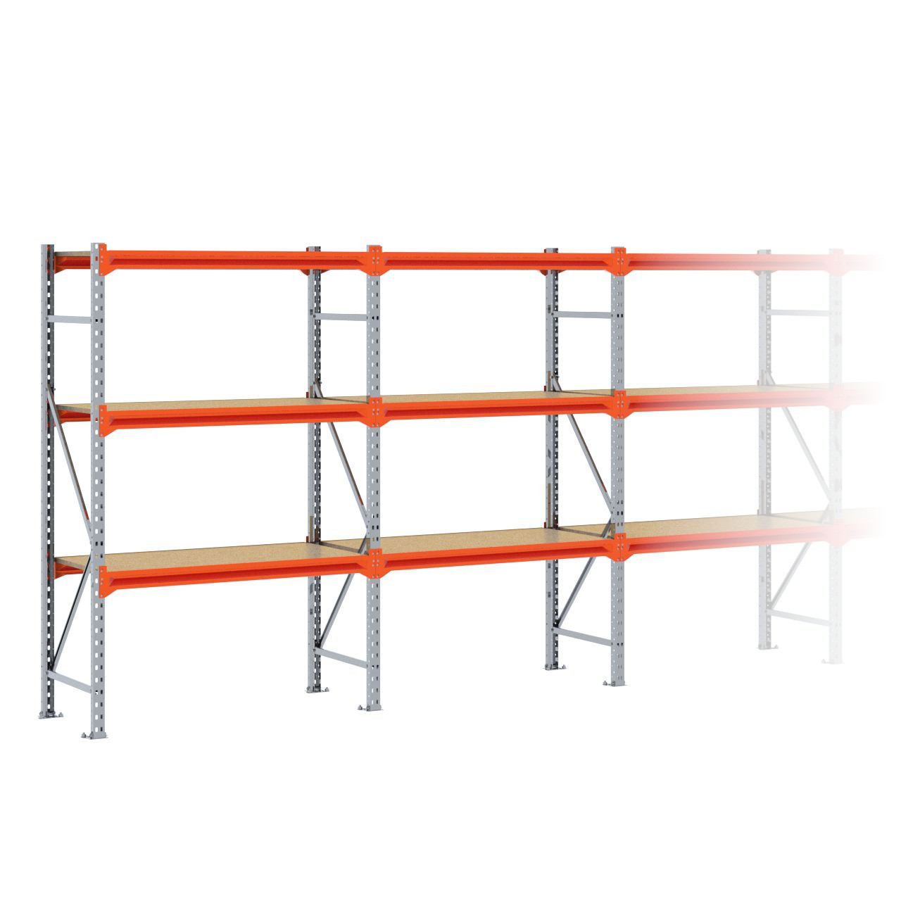 Grootvakstelling 2.000 mm x 12.600 mm x 600 mm (HxLxD) - 3 niveaus (Liggers 1.200 mm) GALVA
