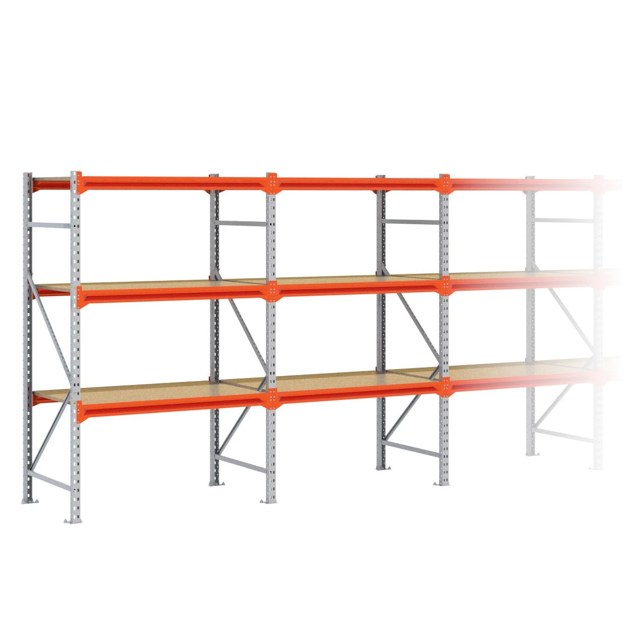 Grootvakstelling 2.000 mm x 12.600 mm x 800 mm (HxLxD) - 3 niveaus (Liggers 1.200 mm) GALVA